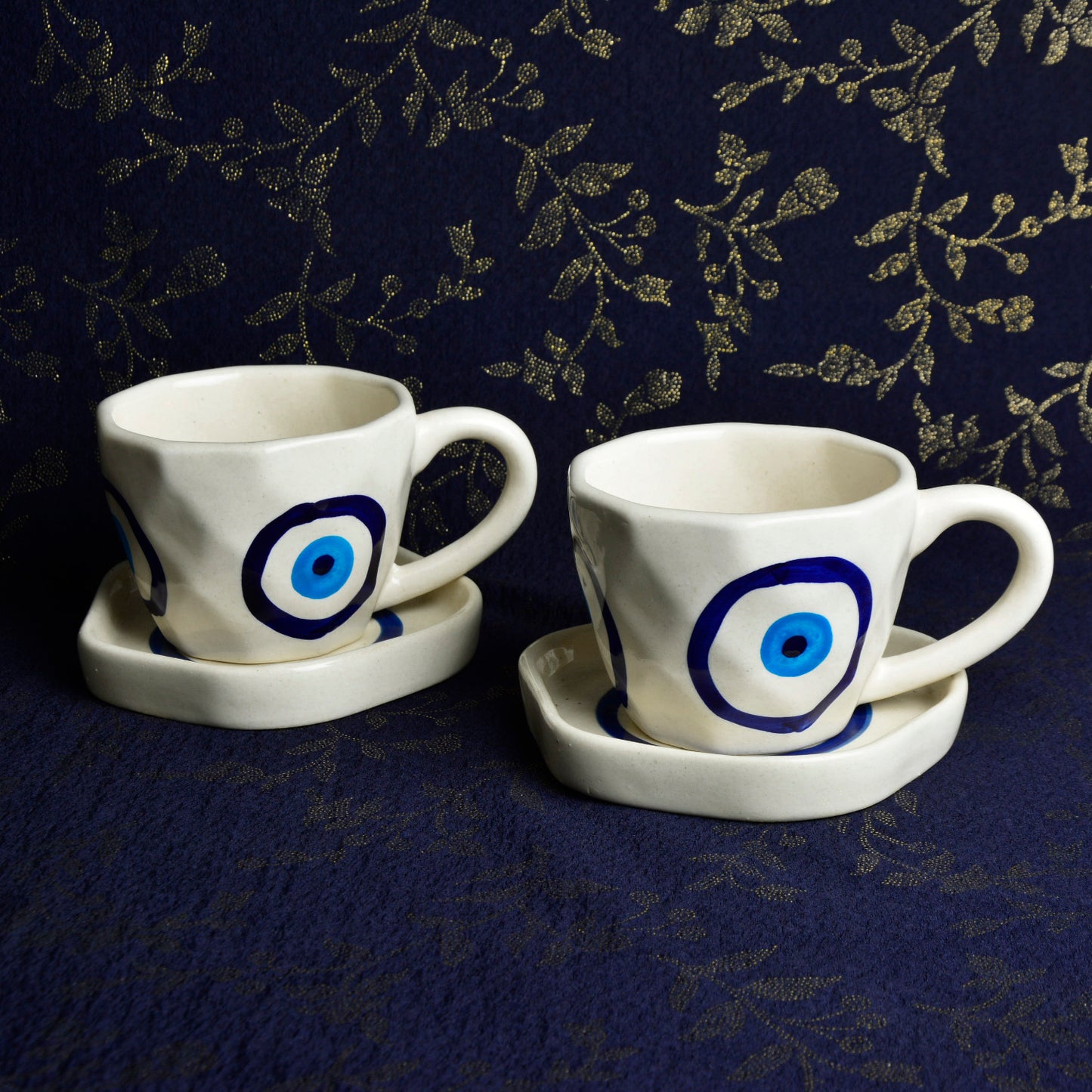 Hand Painted Ceramic Cup and Saucer (Set of 2, Multicolor, 250 ml each) - View 5