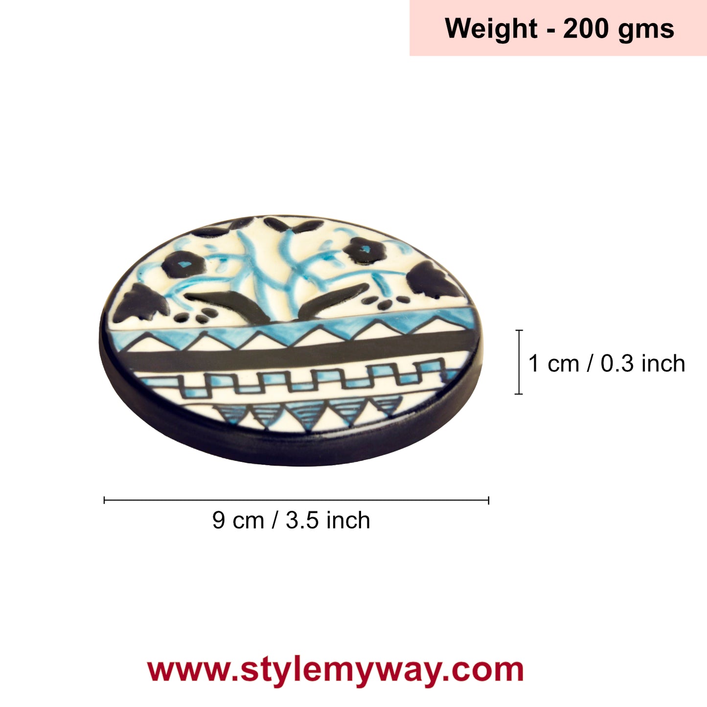 Studio Pottery Ceramic Tea and Coffee Coasters (Set of 4 , Blue and Black) - View 6