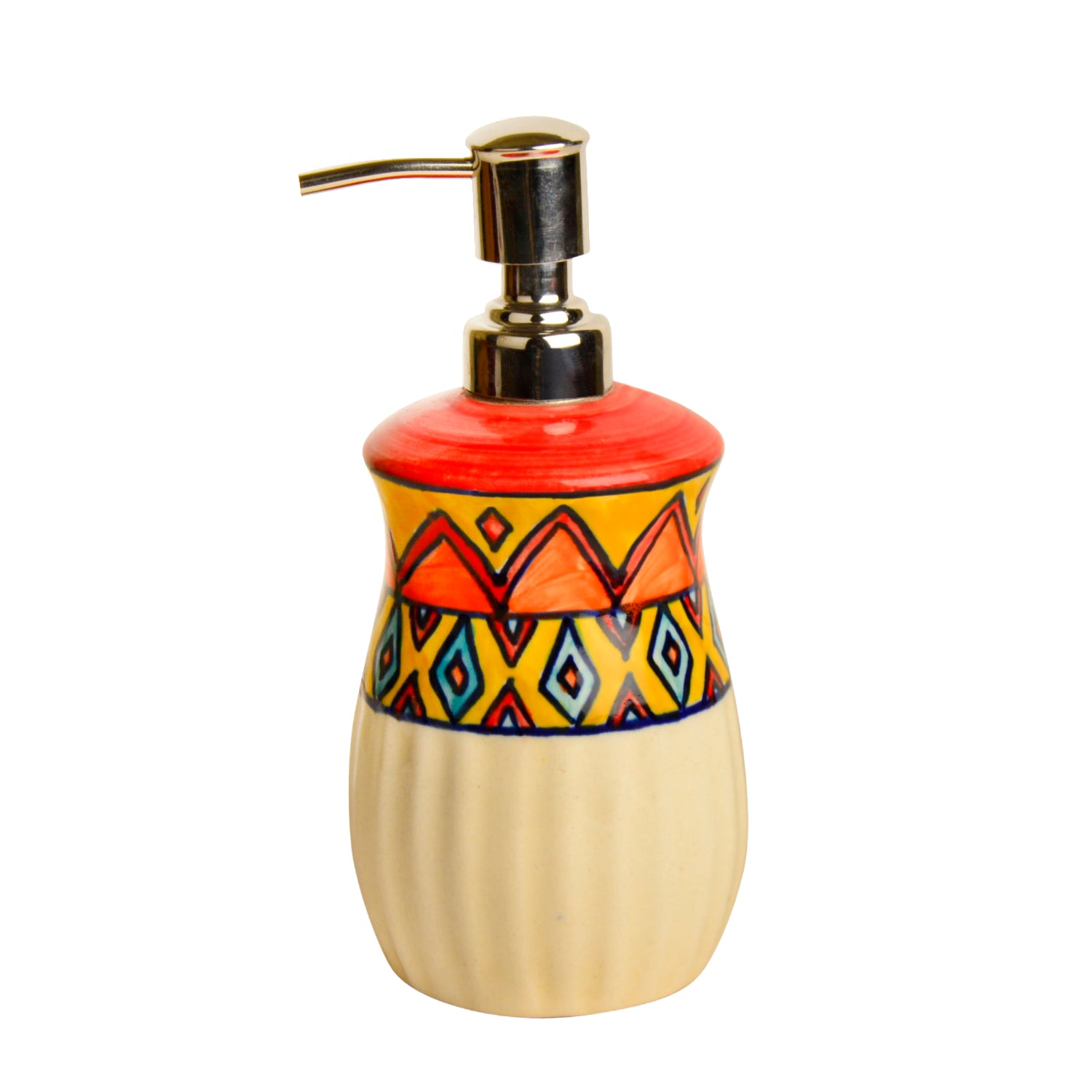 Luxurious Ceramic Hand Painted Liquid Soap Dispenser (Multicolor, L x B x H - 7 x 7 x 18 cm, 400 ml) - View 5