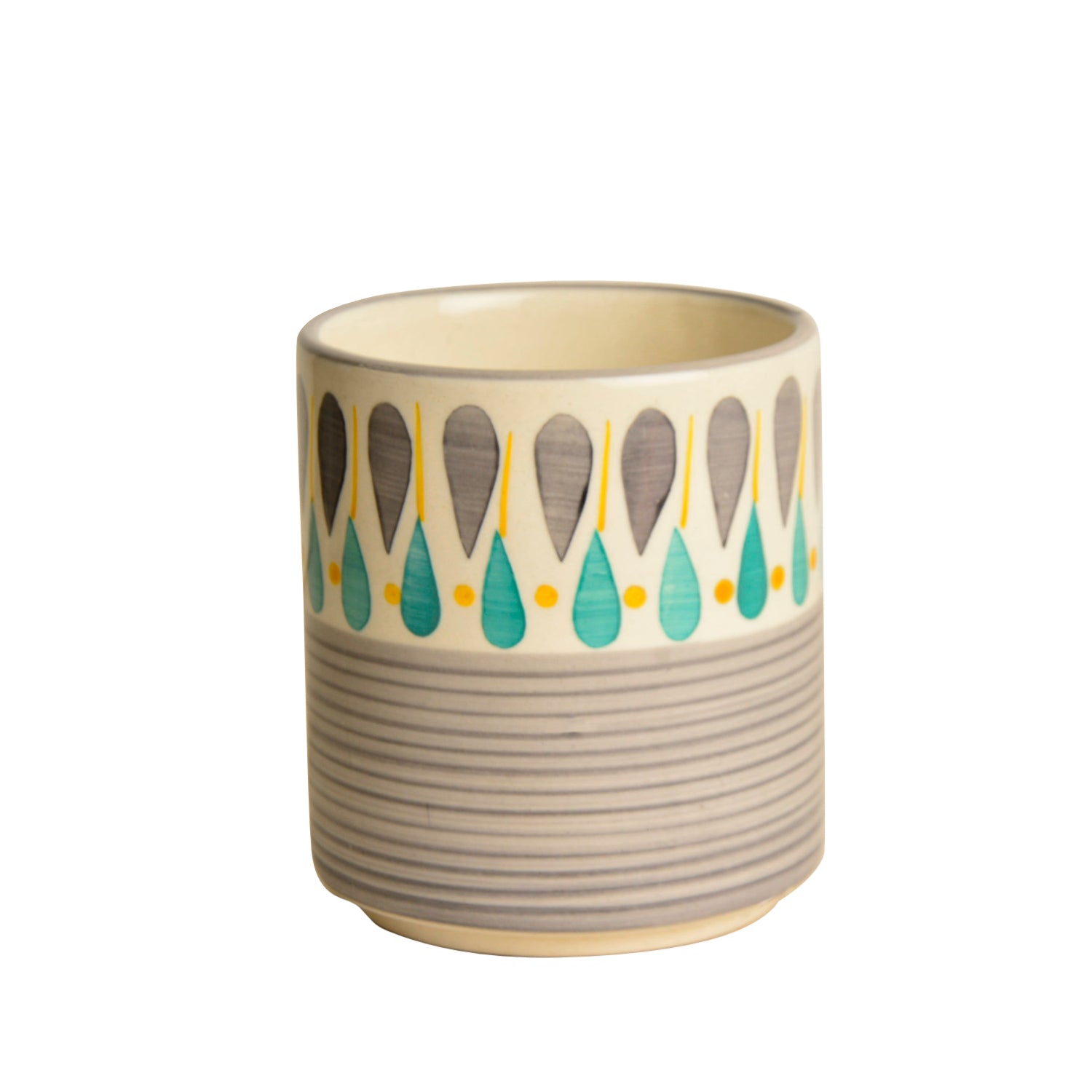 Hand Painted Ceramic Cutlery Stand (Grey, Turquoise Blue, Yellow, L x B x H – 9 x 9 x 11 cm, 600 ml) - View 3