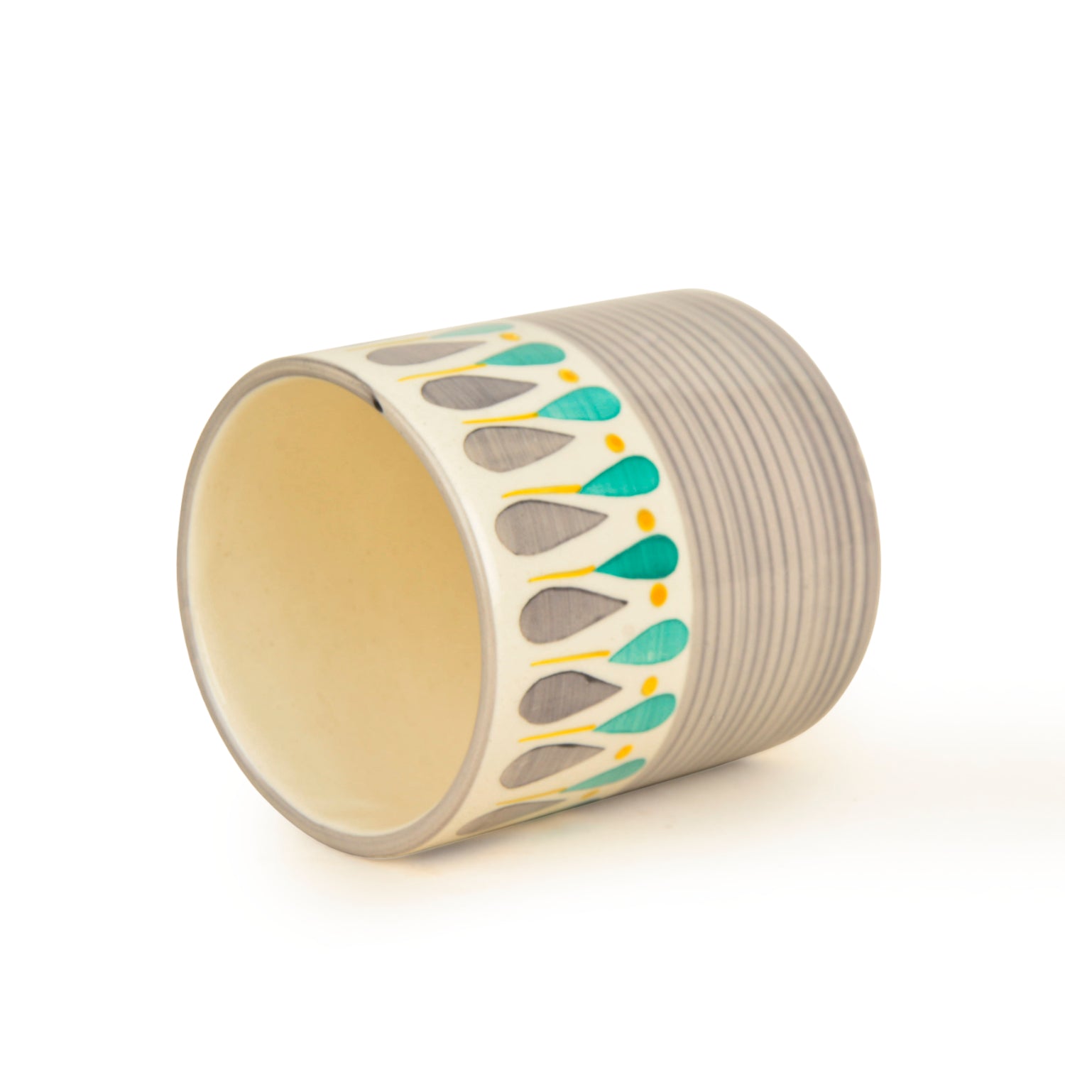 Hand Painted Ceramic Cutlery Stand (Grey, Turquoise Blue, Yellow, L x B x H – 9 x 9 x 11 cm, 600 ml) - View 5