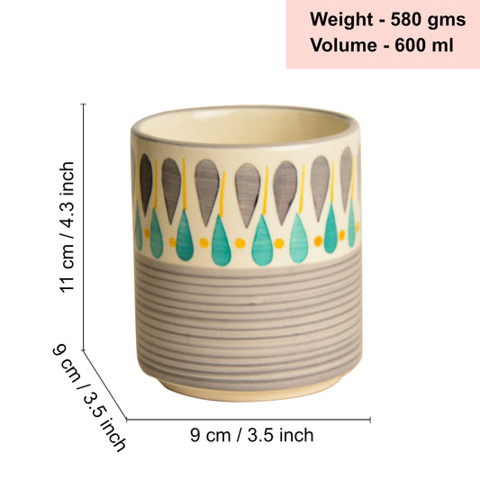 Hand Painted Ceramic Cutlery Stand (Grey, Turquoise Blue, Yellow, L x B x H – 9 x 9 x 11 cm, 600 ml) - View 2