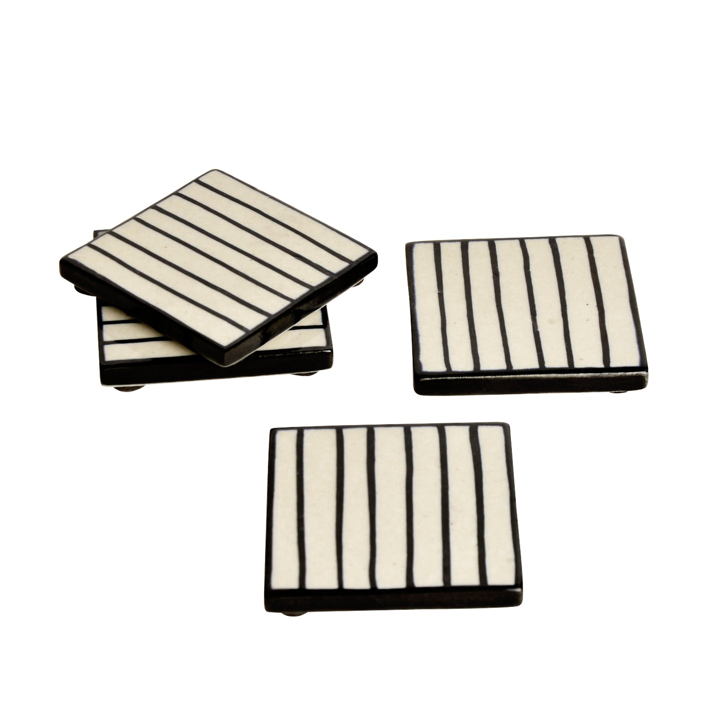Studio Pottery Ceramic Tea and Coffee Square Coasters (Set of 4 , White and Black) - View 4