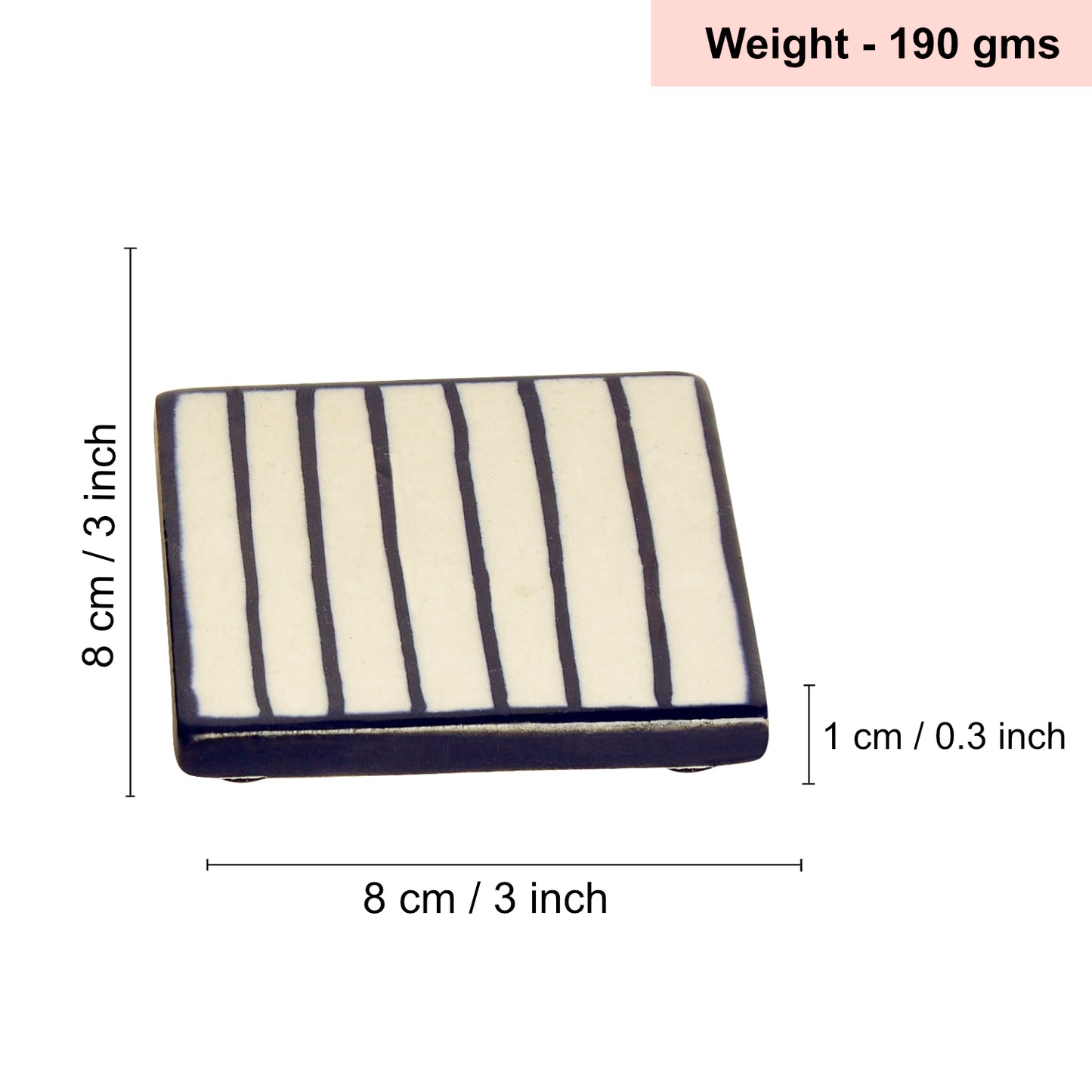 Studio Pottery Ceramic Tea and Coffee Square Coasters (Set of 4 , White and Black) - View 6