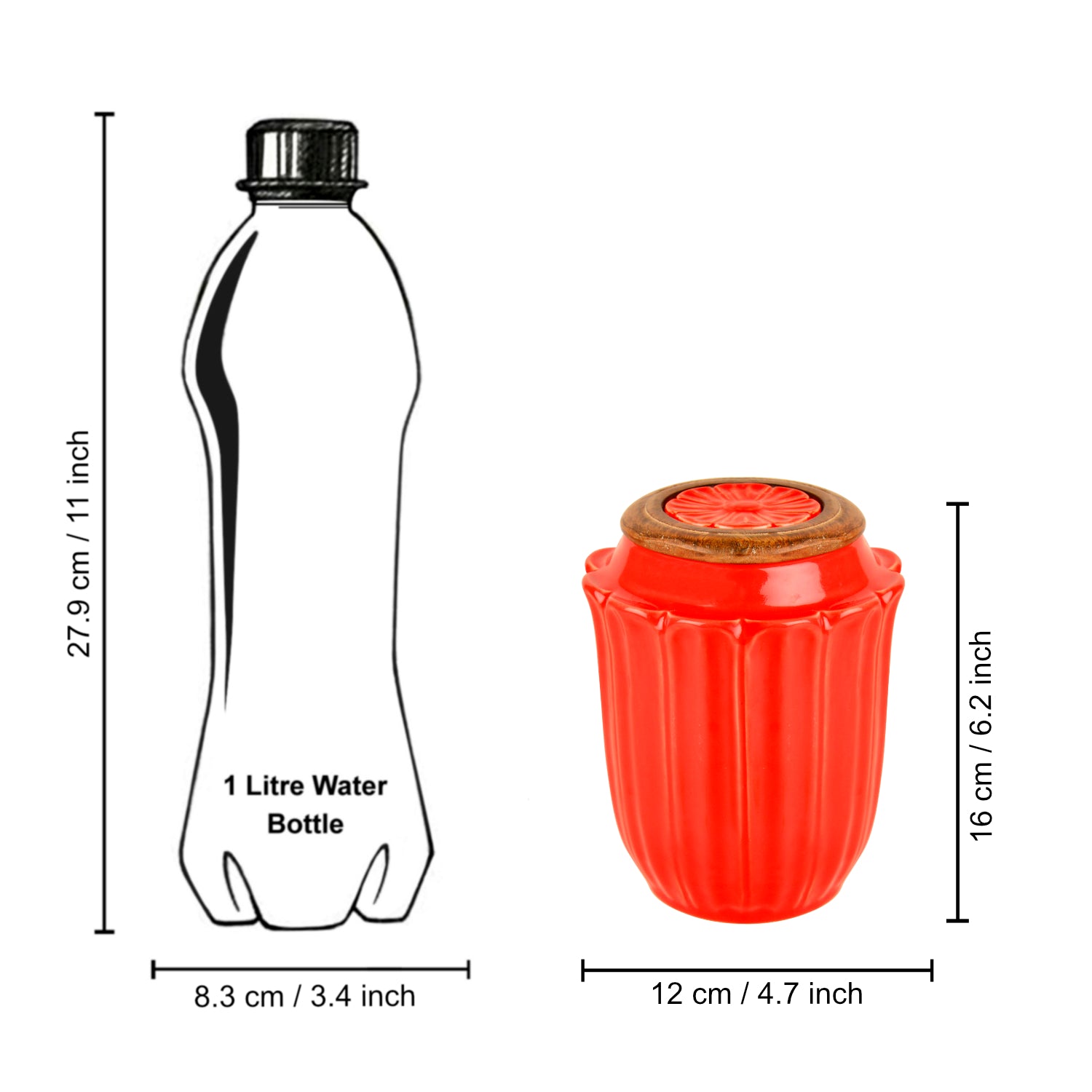 Hand Glazed Multi Utility Storage Airtight Ceramic Jar with Wooden Lid (1000 ml, Peach) - View 5