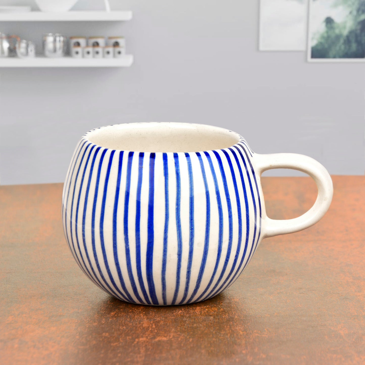 Handmade Ceramic Jumbo Coffee Mug (400 ml, Blue, 1 Piece) - View 3