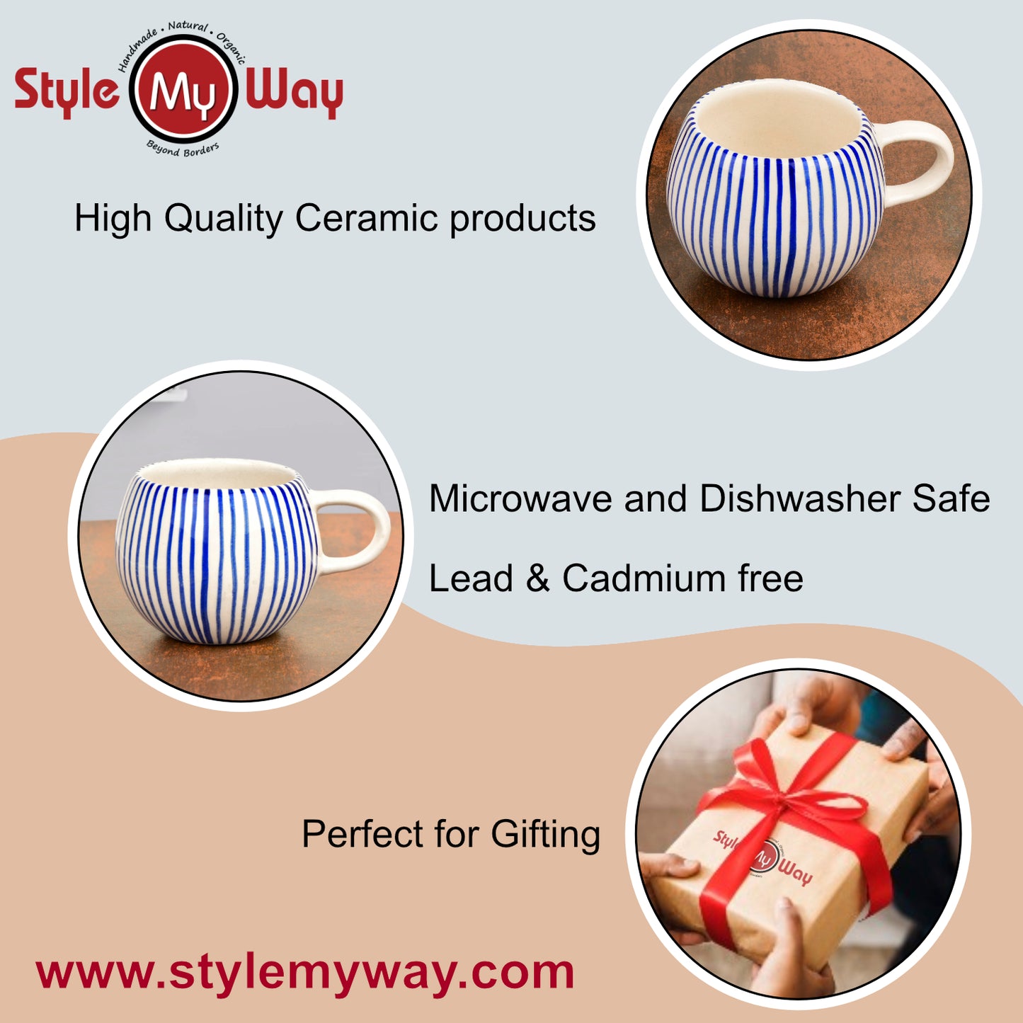 Handmade Ceramic Jumbo Coffee Mug (400 ml, Blue, 1 Piece) - View 5