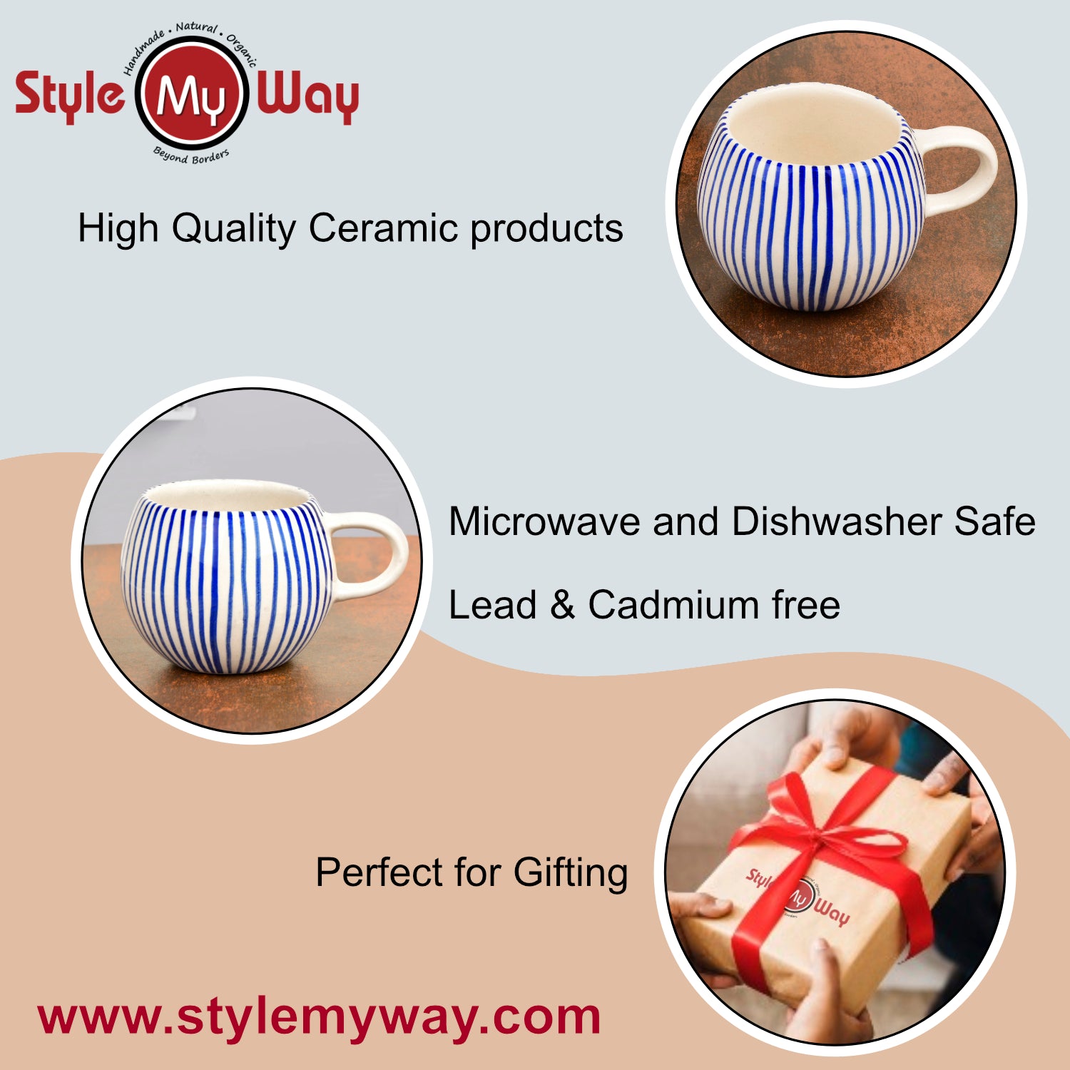 Handmade Ceramic Jumbo Coffee Mug (400 ml, Blue, 1 Piece) - View 5