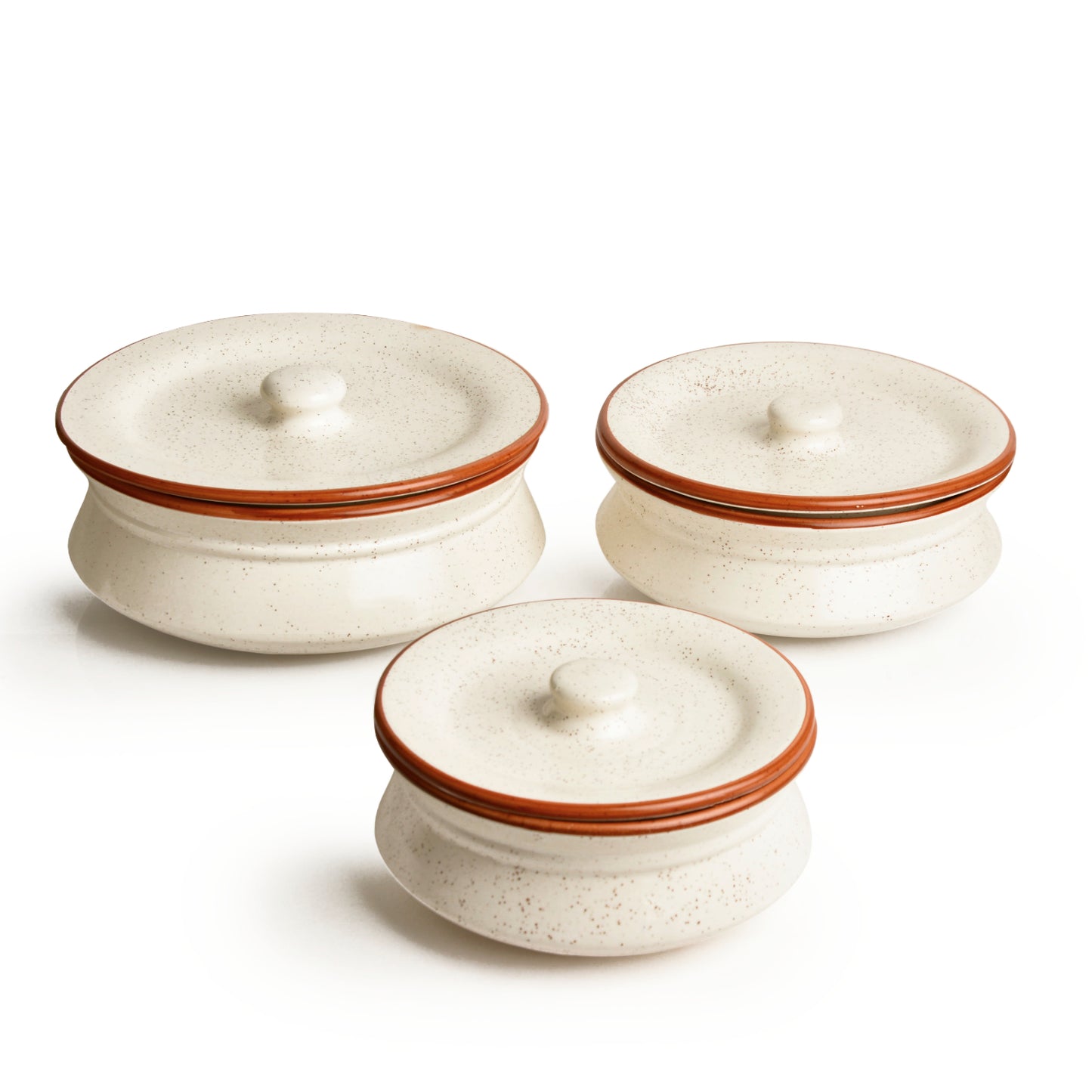 Hand Crafted Ceramic Handi with Lid (Set of 3, 1500 ml, 1000 ml and 700 ml, Off White ) - View 5