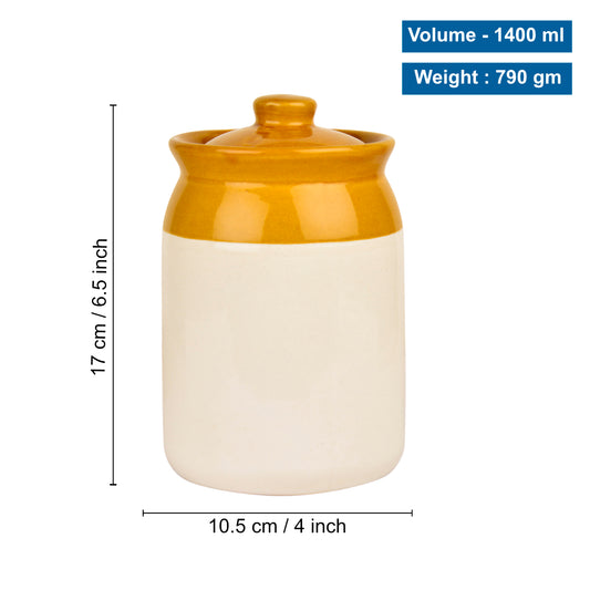 Hand Glazed Dual Tone Ceramic Jar with Lid (1400 ml, Sand Yellow, Off White) - View 2