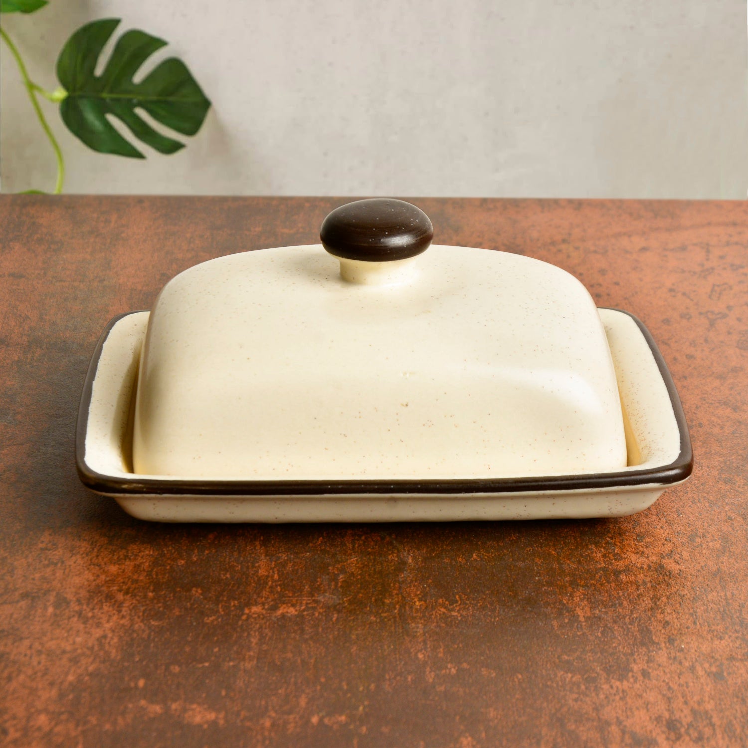 Ceramic Butter Dish with Lid (Off White, Height - 8 cm) - View 4