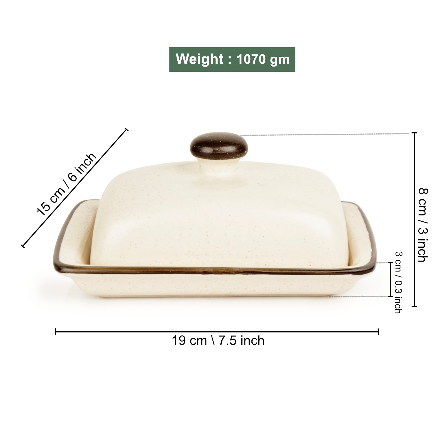 Ceramic Butter Dish with Lid (Off White, Height - 8 cm) - View 3