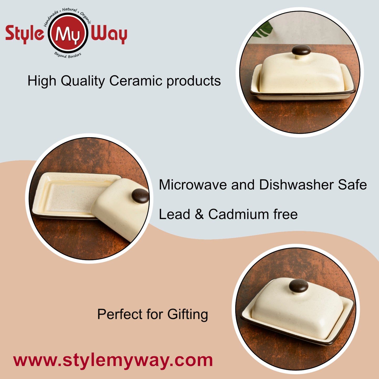 Ceramic Butter Dish with Lid (Off White, Height - 8 cm) - View 7