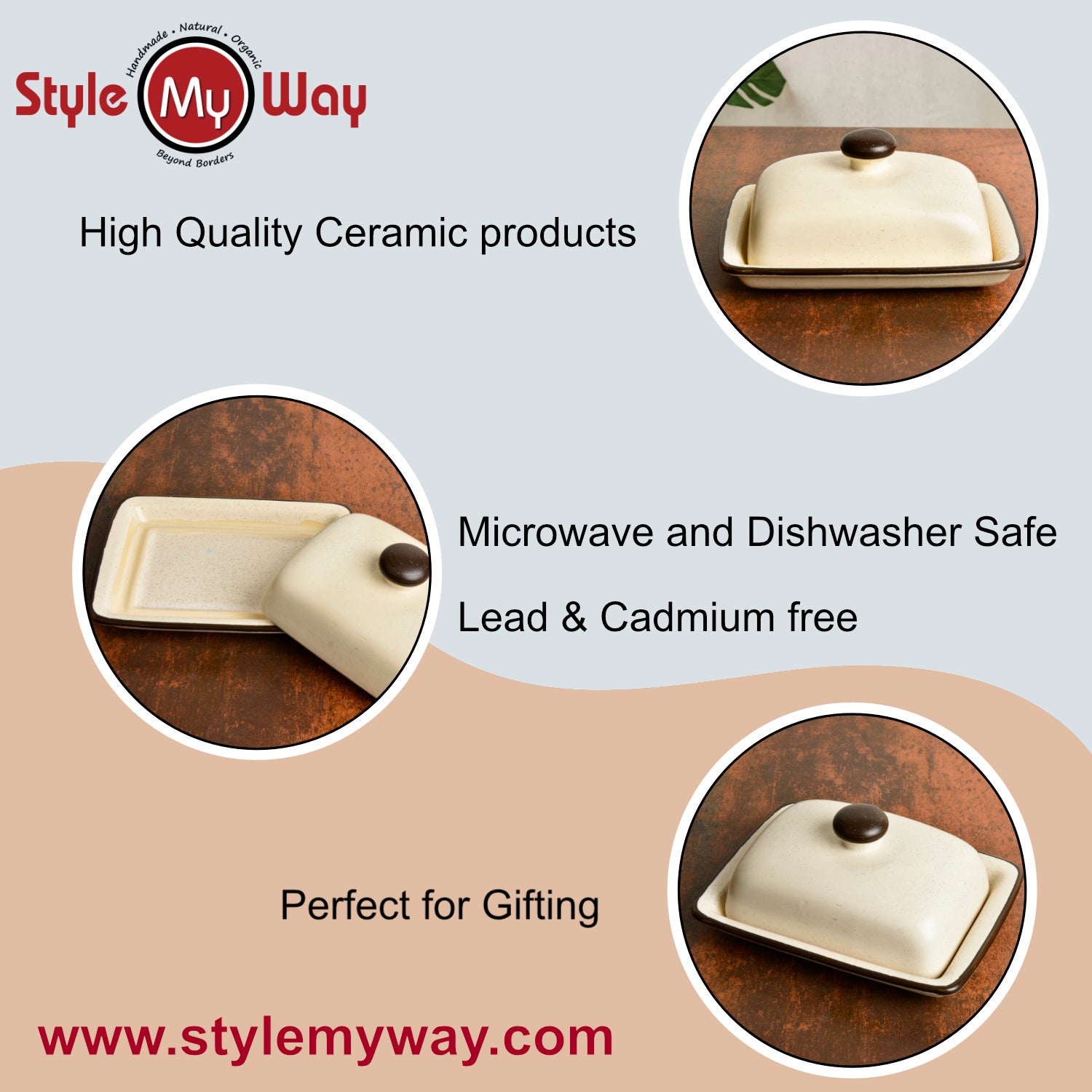 Ceramic Butter Dish with Lid (Off White, Height - 8 cm) - View 7