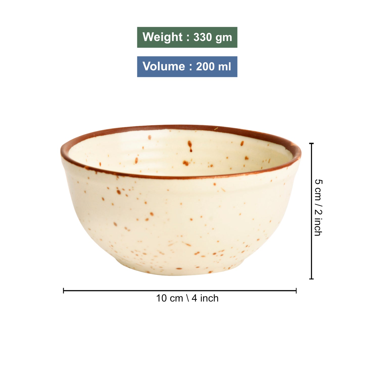 Premium Matte Finish with Brown Rim Ceramic Dinner Bowls (Set of 4, 200 ml, Off White) - View 5