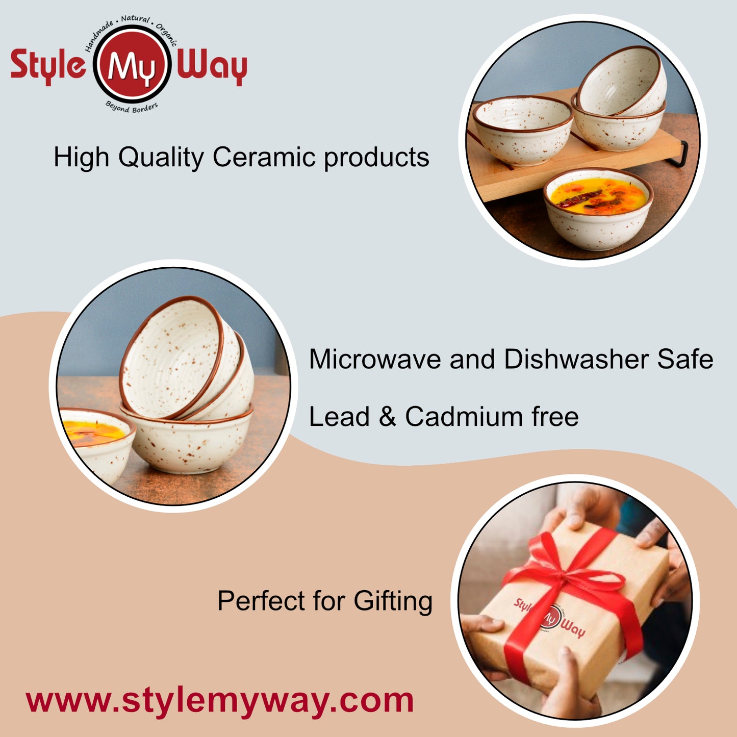 Premium Matte Finish with Brown Rim Ceramic Dinner Bowls (Set of 4, 200 ml, Off White) - View 6