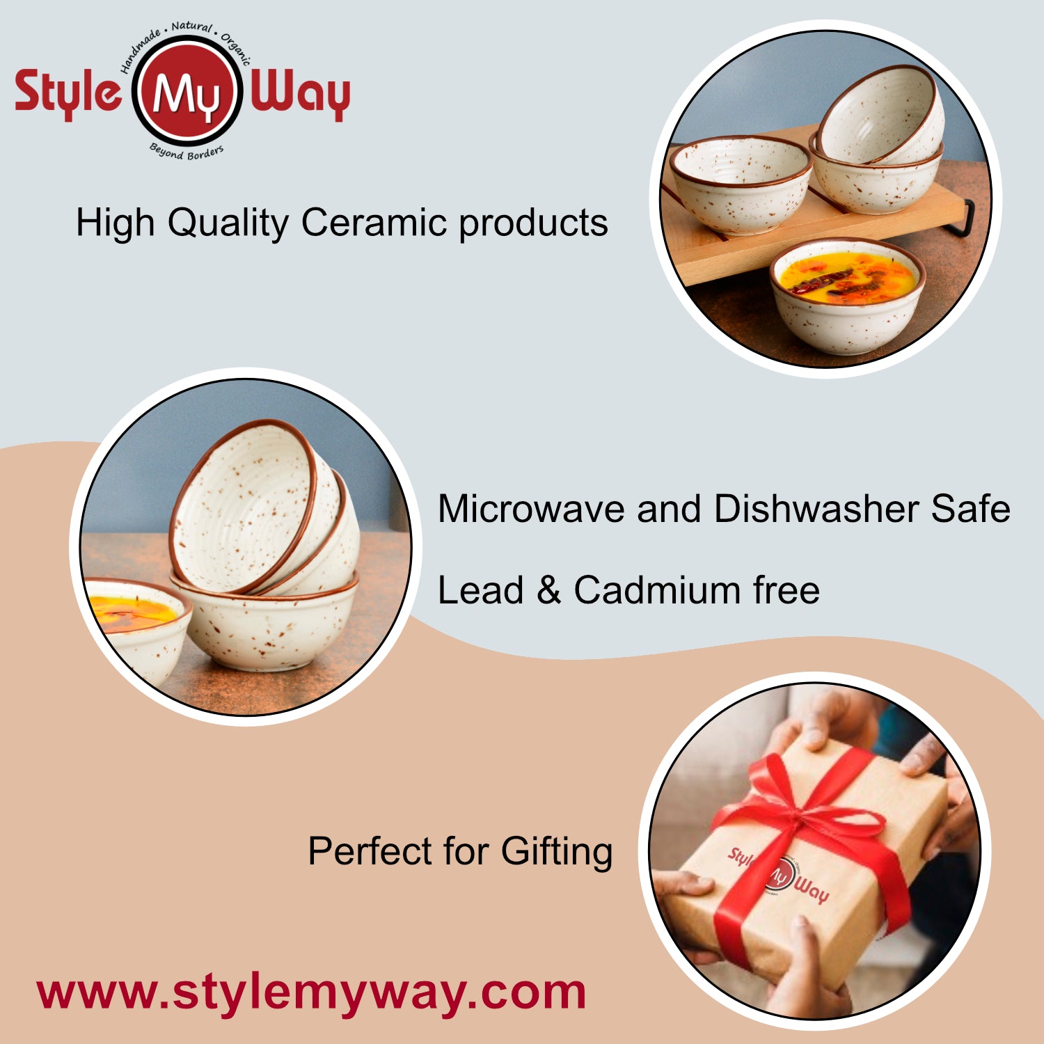 Premium Matte Finish with Brown Rim Ceramic Dinner Bowls (Set of 4, 200 ml, Off White) - View 6