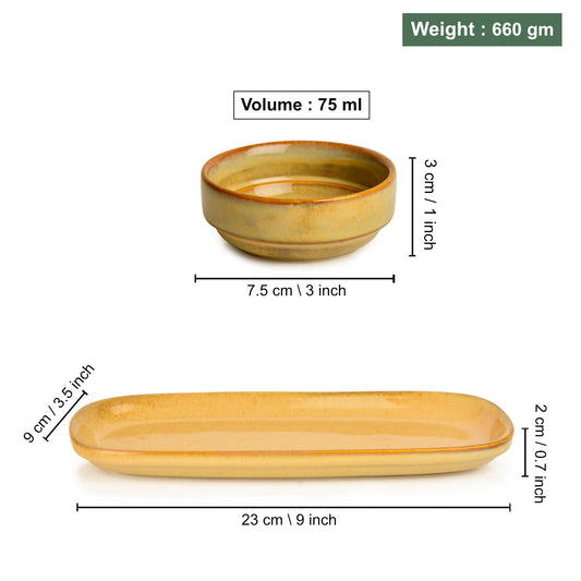 Beautiful Reflective Glaze Ceramic Dip Bowls Set with Tray (Set of 2, Beige) - View 2