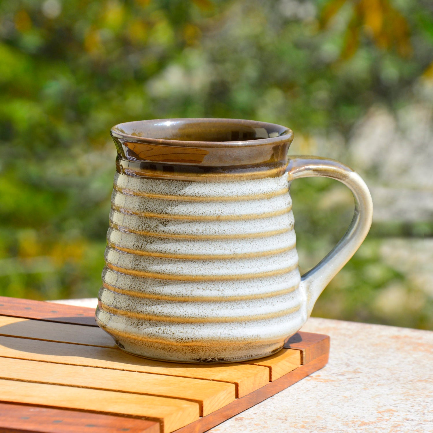 Hand Glazed Ceramic Large Milk Mugs (300 ml, Set of 2, Brown and Off White) - View 2