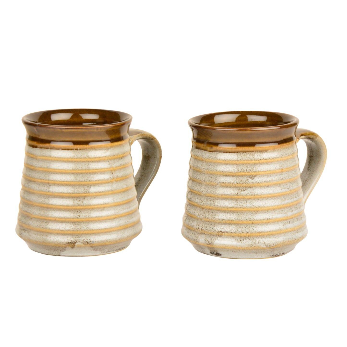 Hand Glazed Ceramic Large Milk Mugs (300 ml, Set of 2, Brown and Off White) - View 3