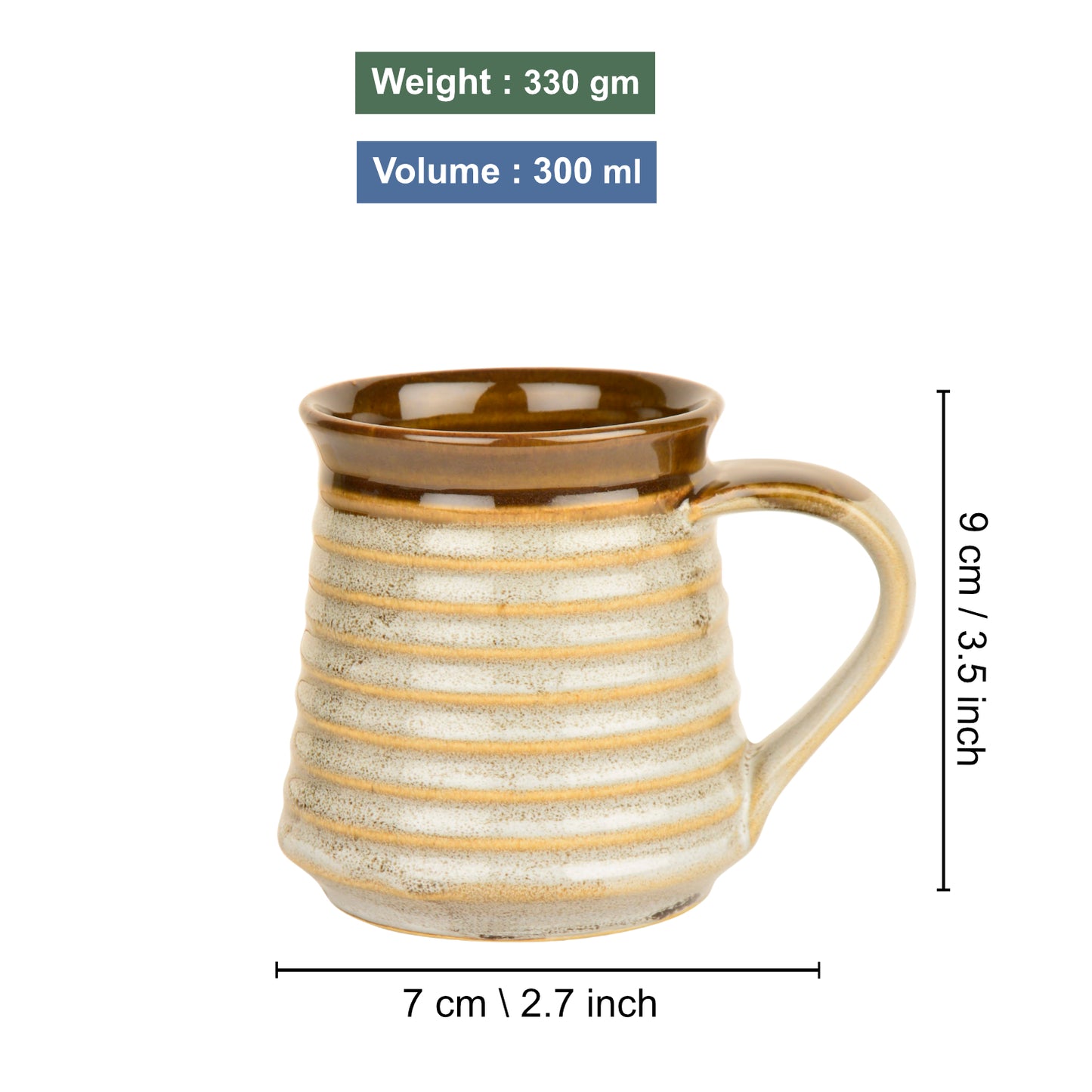 Hand Glazed Ceramic Large Milk Mugs (300 ml, Set of 2, Brown and Off White) - View 4