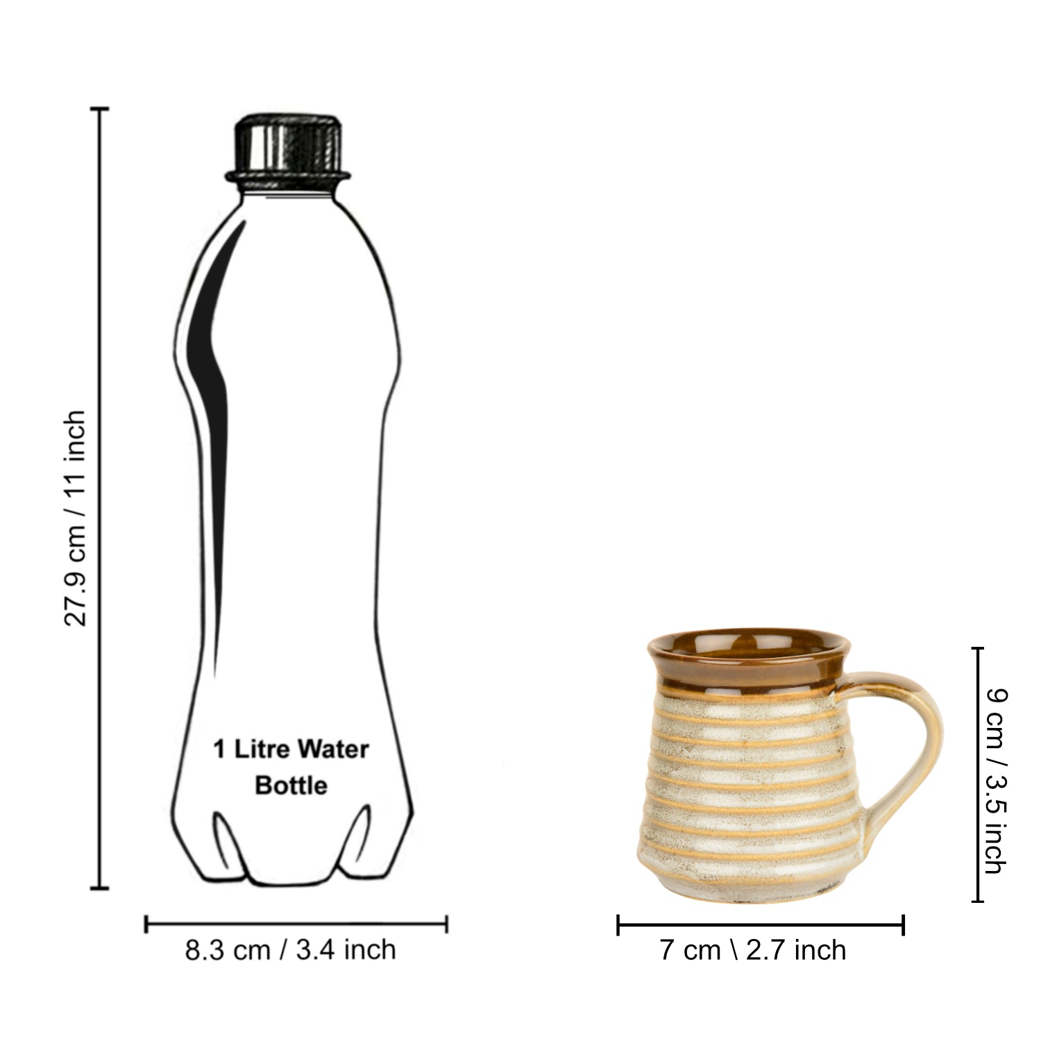 Hand Glazed Ceramic Large Milk Mugs (300 ml, Set of 2, Brown and Off White) - View 5