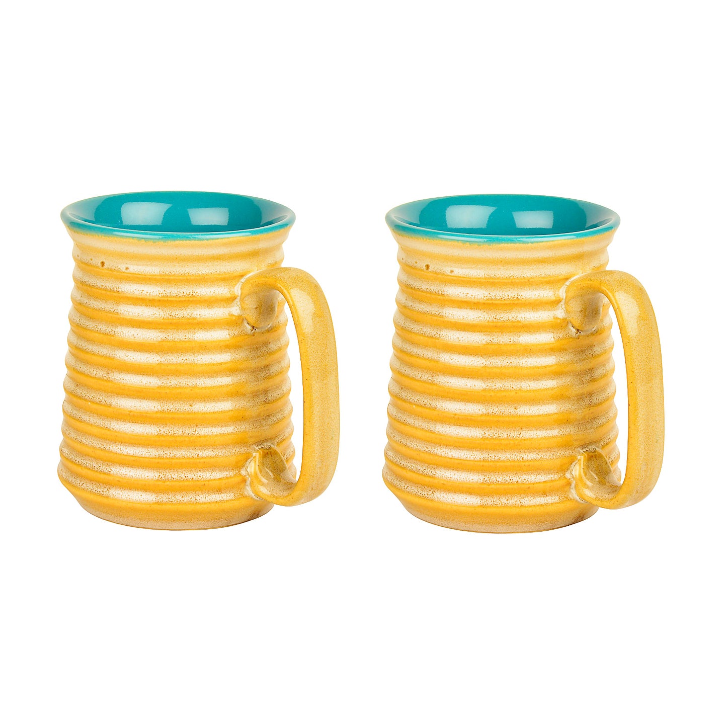 Premium Ceramic Jumbo Beer Mugs (650 ml each, Set of 2, Beige and Sky Blue) - View 3