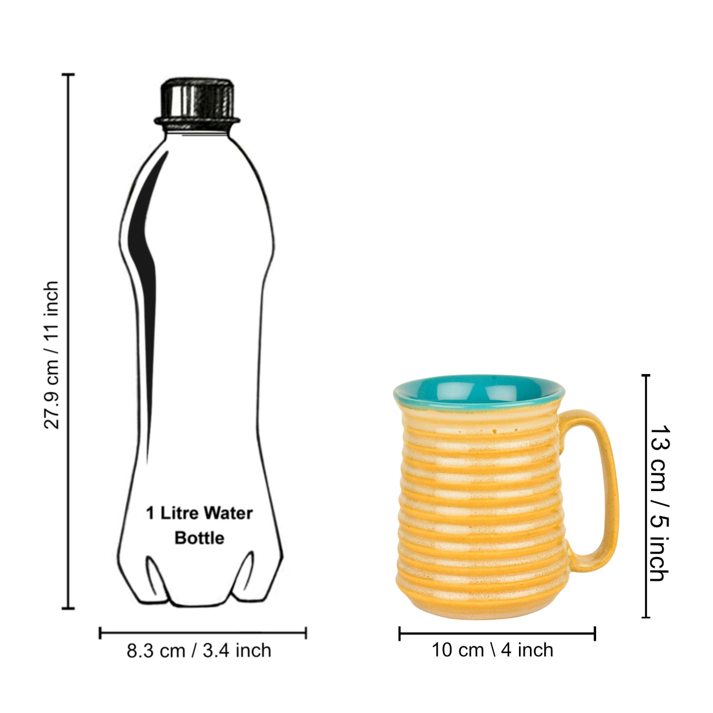 Premium Ceramic Jumbo Beer Mugs (650 ml each, Set of 2, Beige and Sky Blue) - View 6