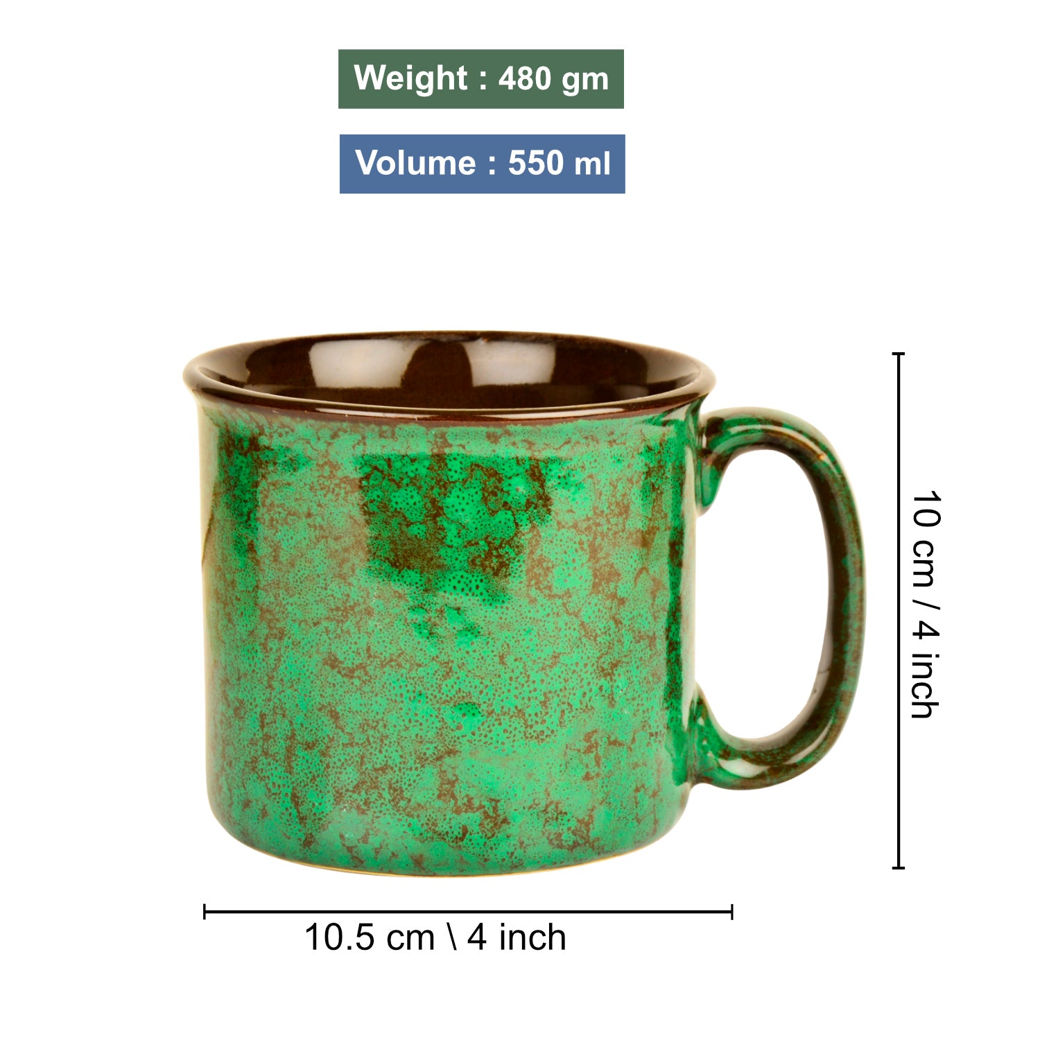 Studio Pottery Ceramic Noodle Bowl / Mug with Handle (550 ml , Emerald Green) - View 3