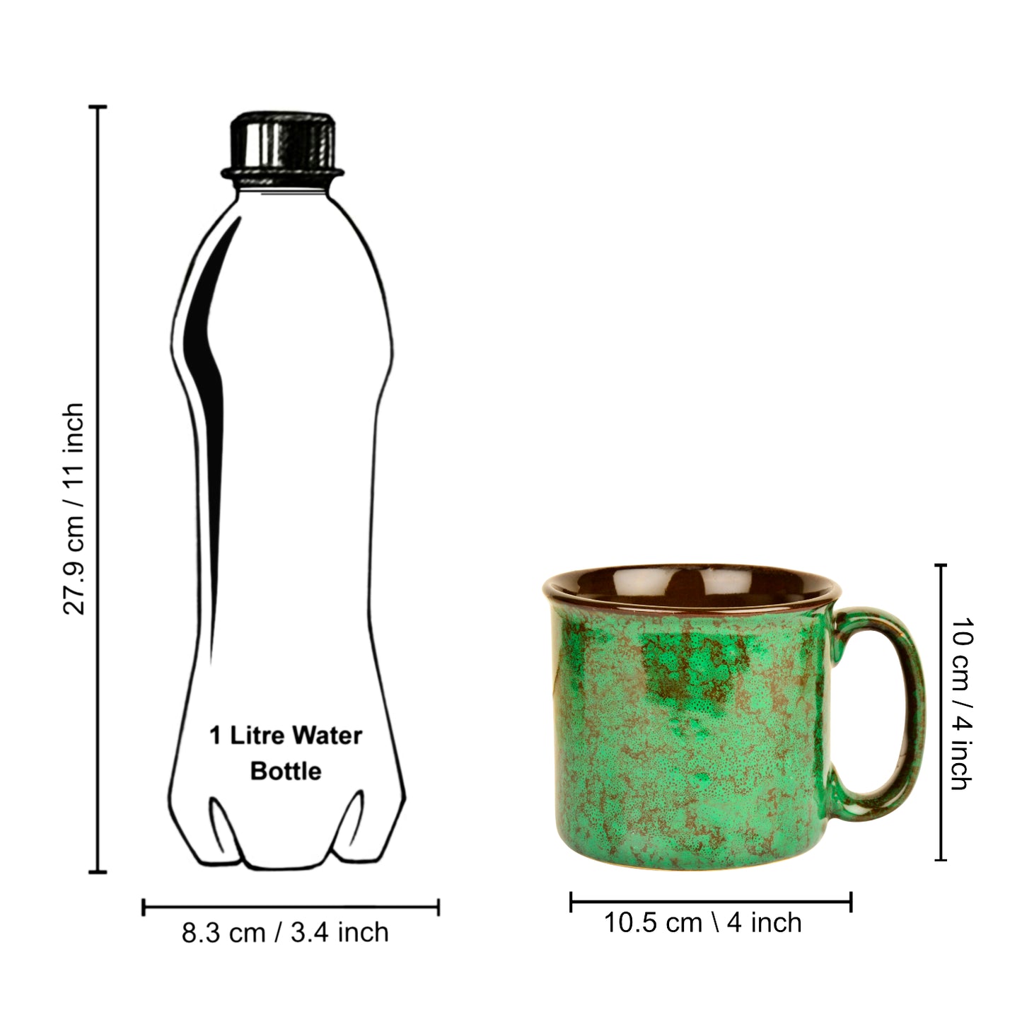 Studio Pottery Ceramic Noodle Bowl / Mug with Handle (550 ml , Emerald Green) - View 6