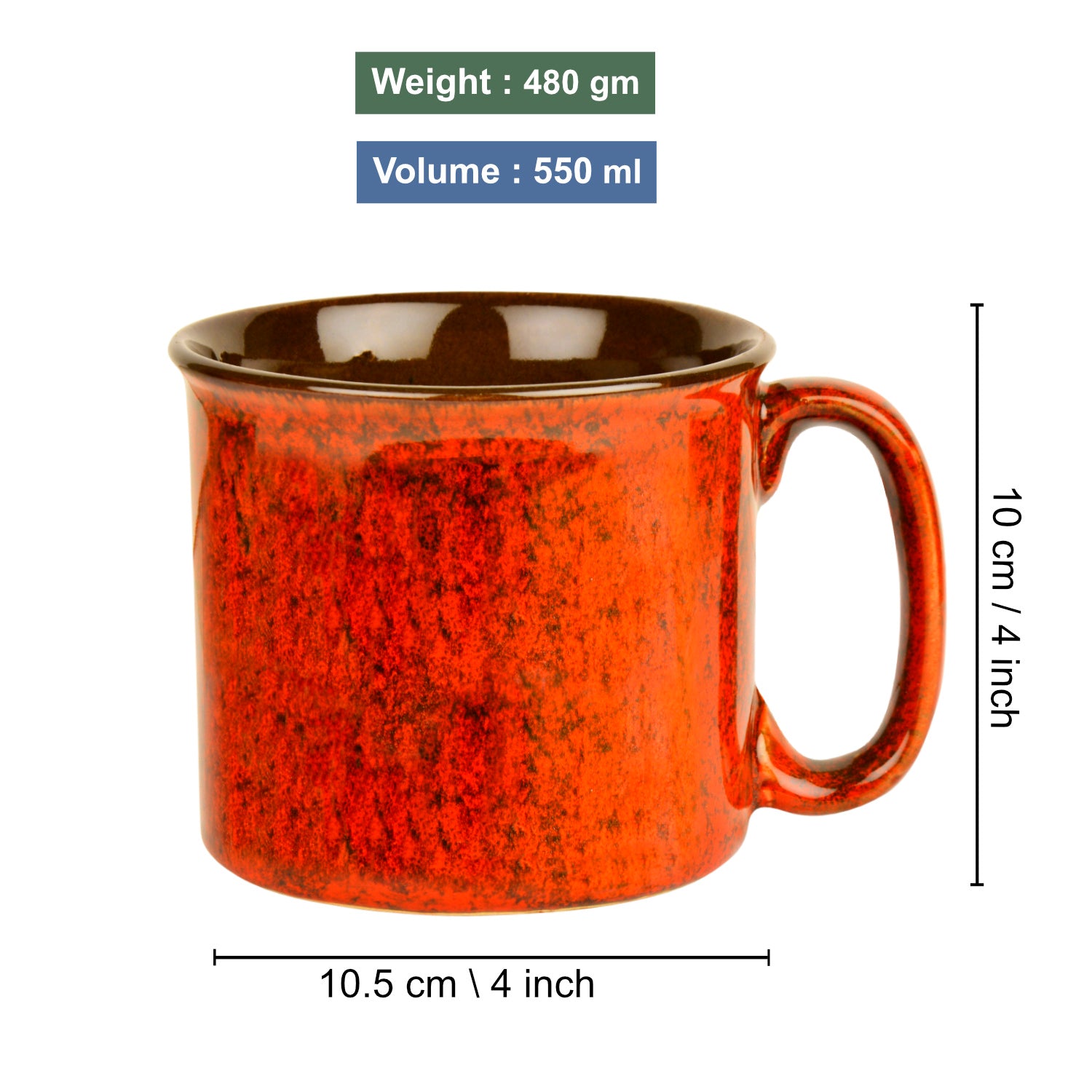 Studio Pottery Ceramic Noodle Bowl / Mug with Handle (550 ml , Ombre Red) - View 4