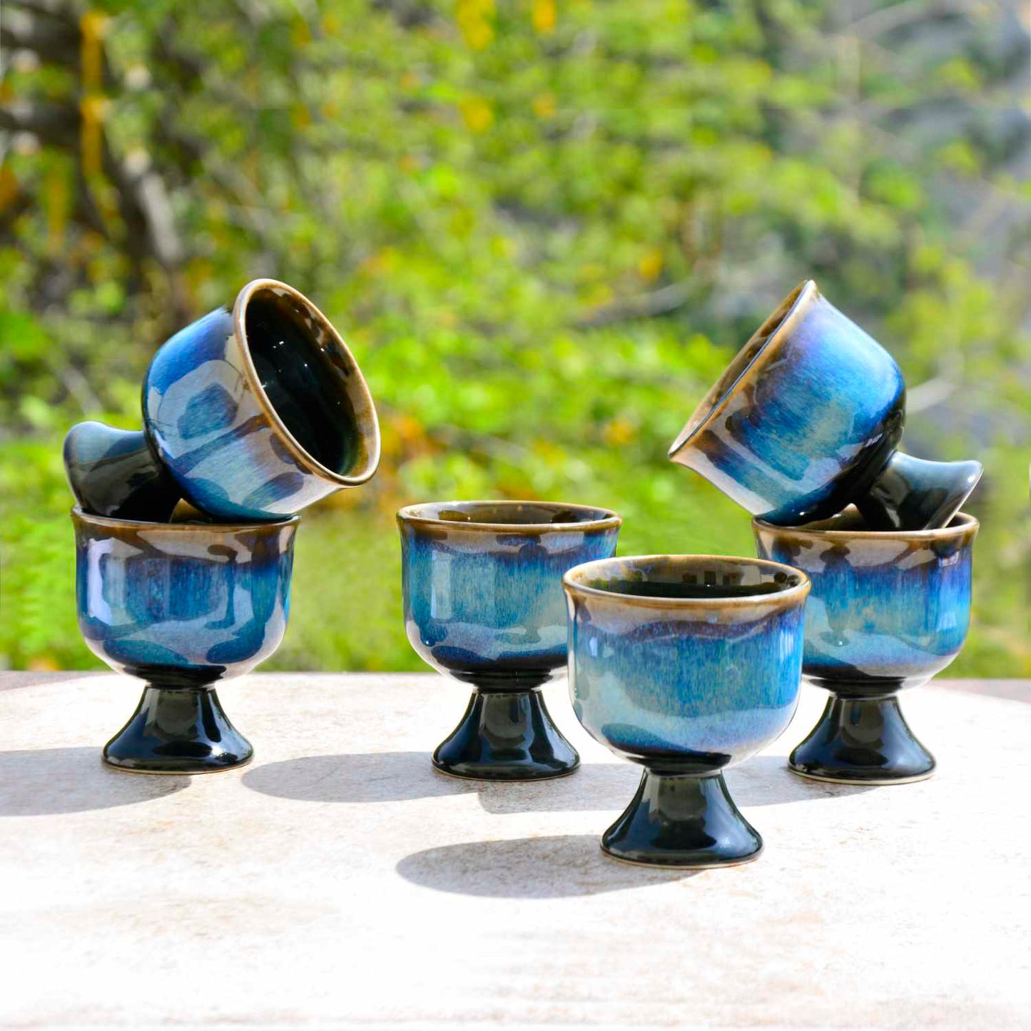 Studio Pottery Handmade Ceramic Ice Cream Cups (150 ml, Set of 6, Floating Blue)