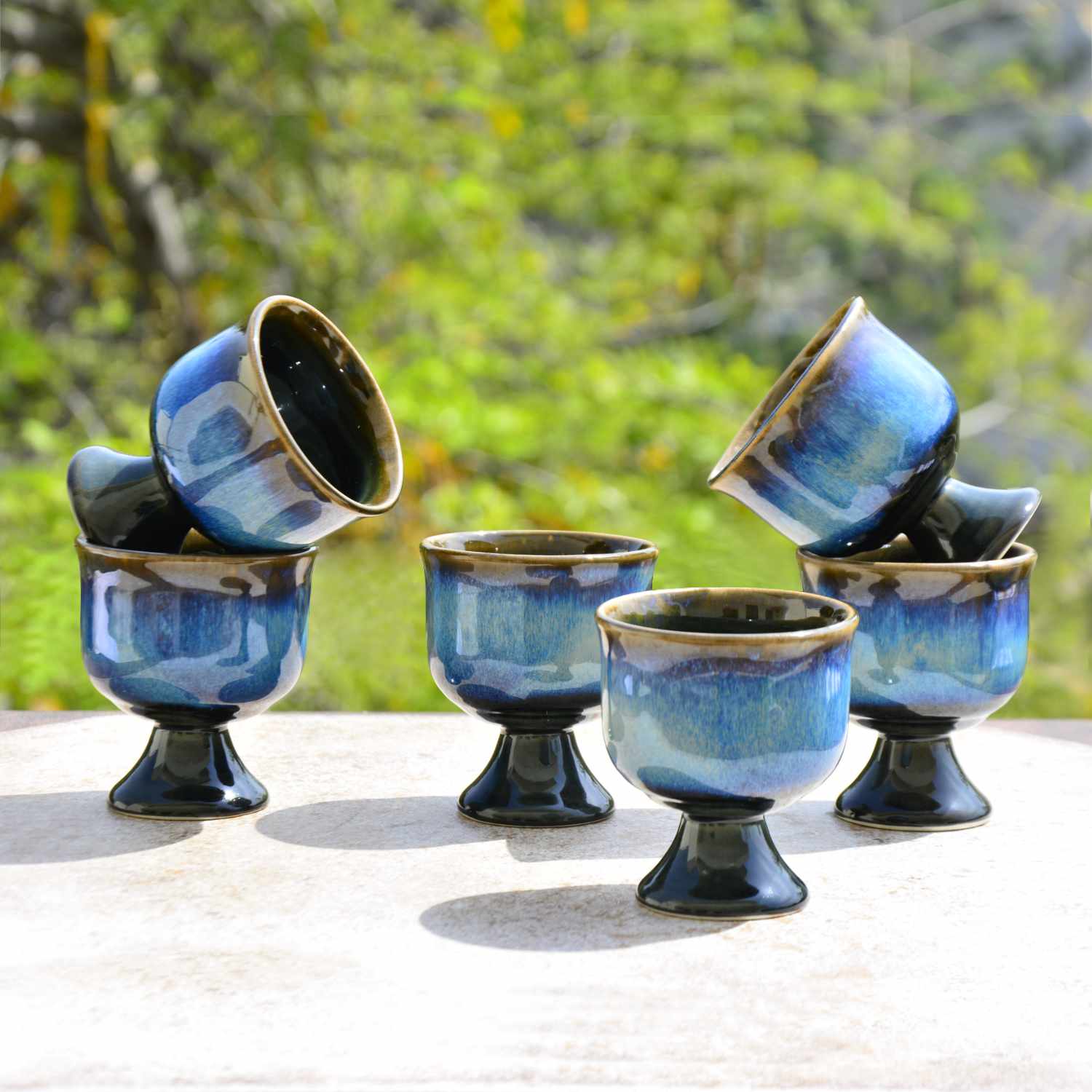 Studio Pottery Handmade Ceramic Ice Cream Cups (150 ml, Set of 6, Floating Blue)