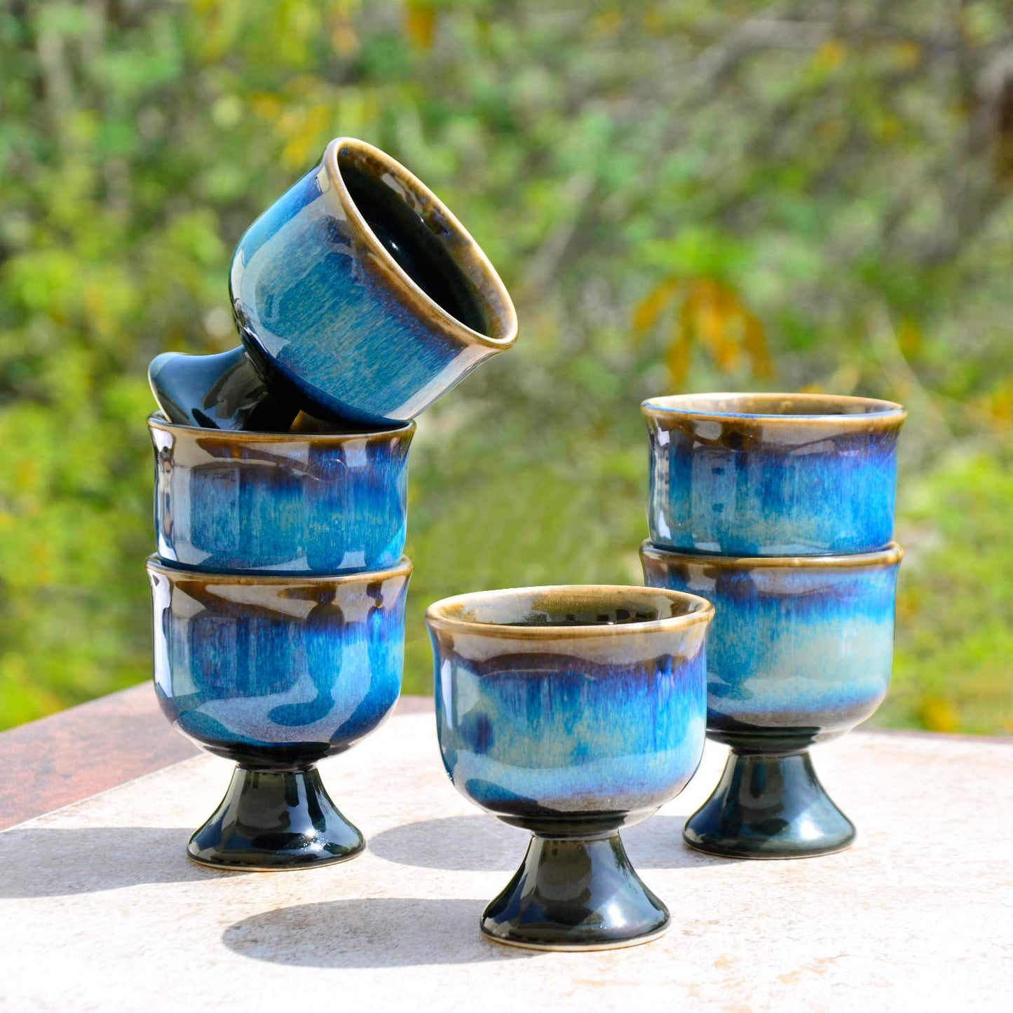 Studio Pottery Handmade Ceramic Ice Cream Cups (150 ml, Set of 6, Floating Blue) - View 3