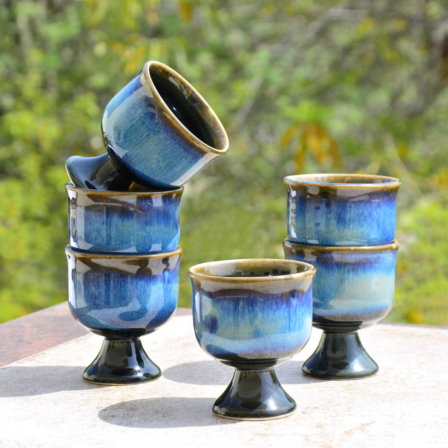 Studio Pottery Handmade Ceramic Ice Cream Cups (150 ml, Set of 6, Floating Blue) - View 3