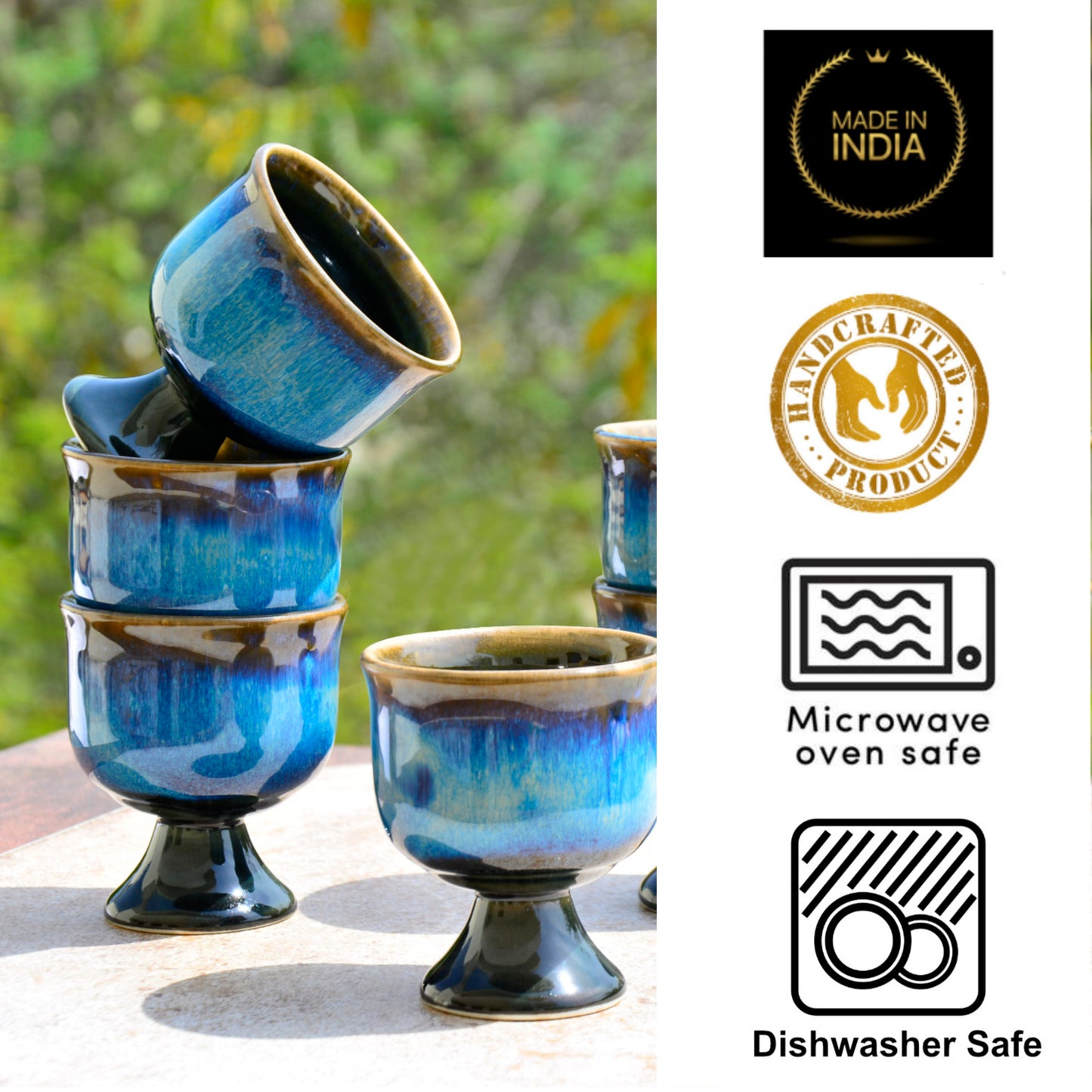 Studio Pottery Handmade Ceramic Ice Cream Cups (150 ml, Set of 6, Floating Blue) - View 4