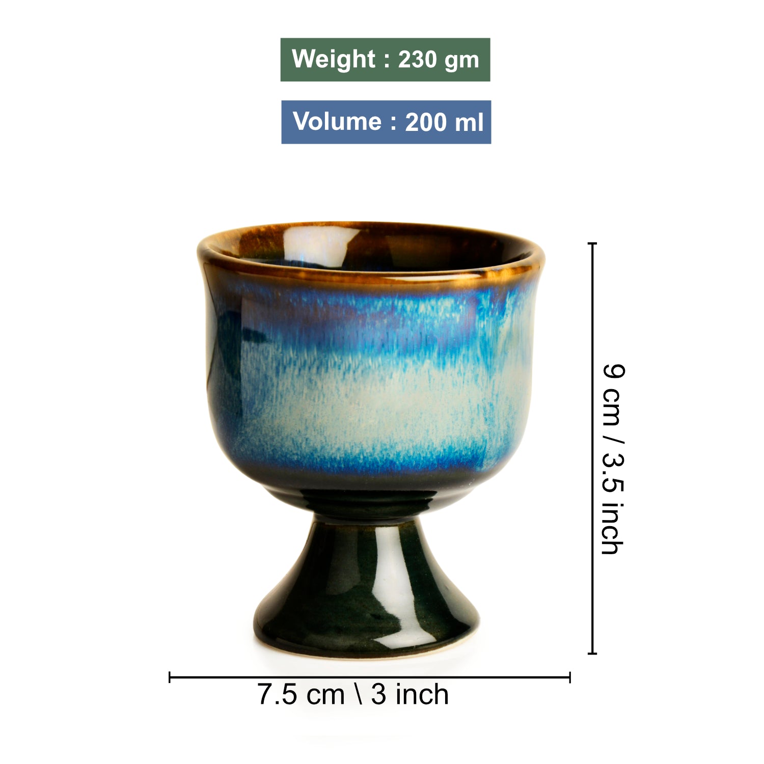 Studio Pottery Handmade Ceramic Ice Cream Cups (150 ml, Set of 6, Floating Blue) - View 2