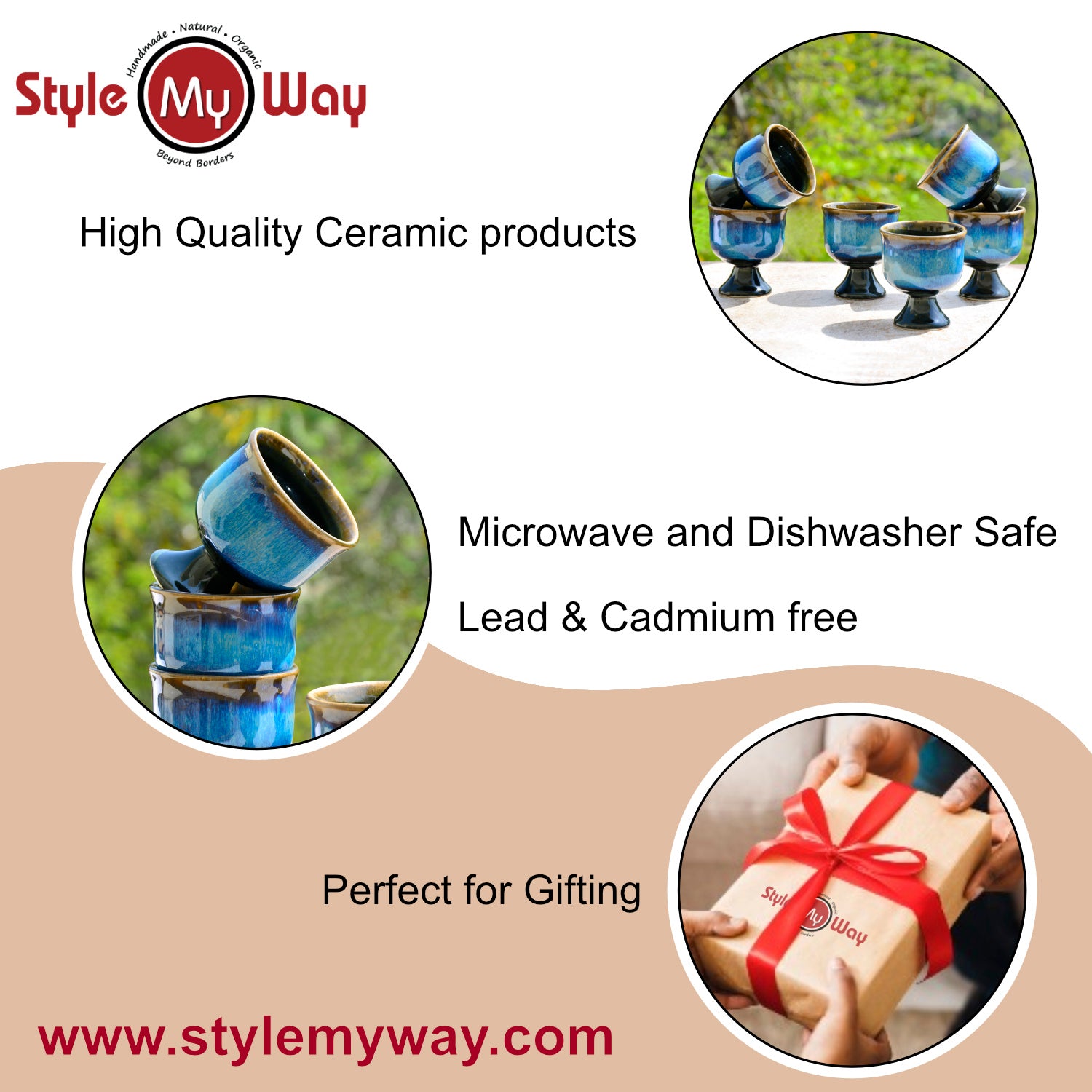 Studio Pottery Handmade Ceramic Ice Cream Cups (150 ml, Set of 6, Floating Blue) - View 5