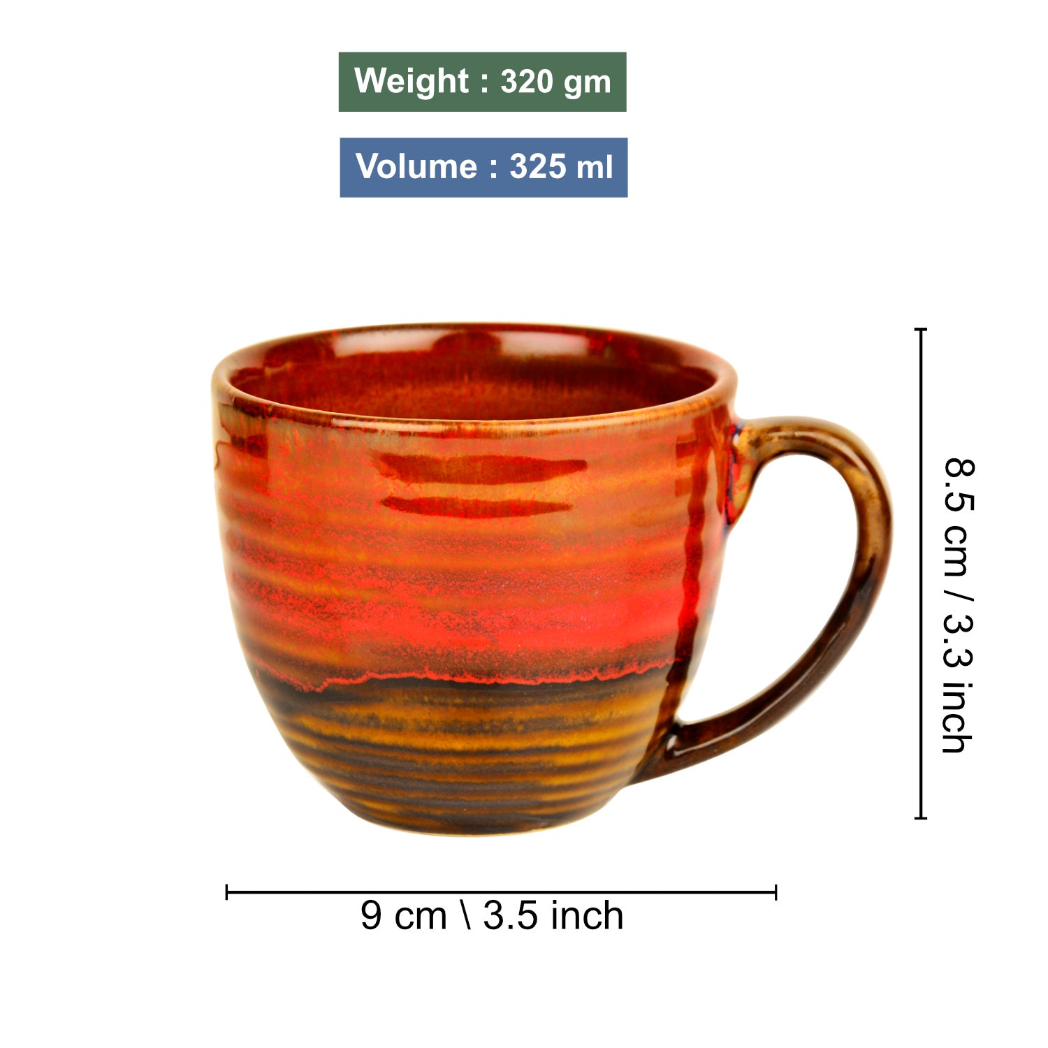 Studio Pottery Ceramic Soup Cups with Handle (350 ml , Set of 4, Ombre Red) - View 2