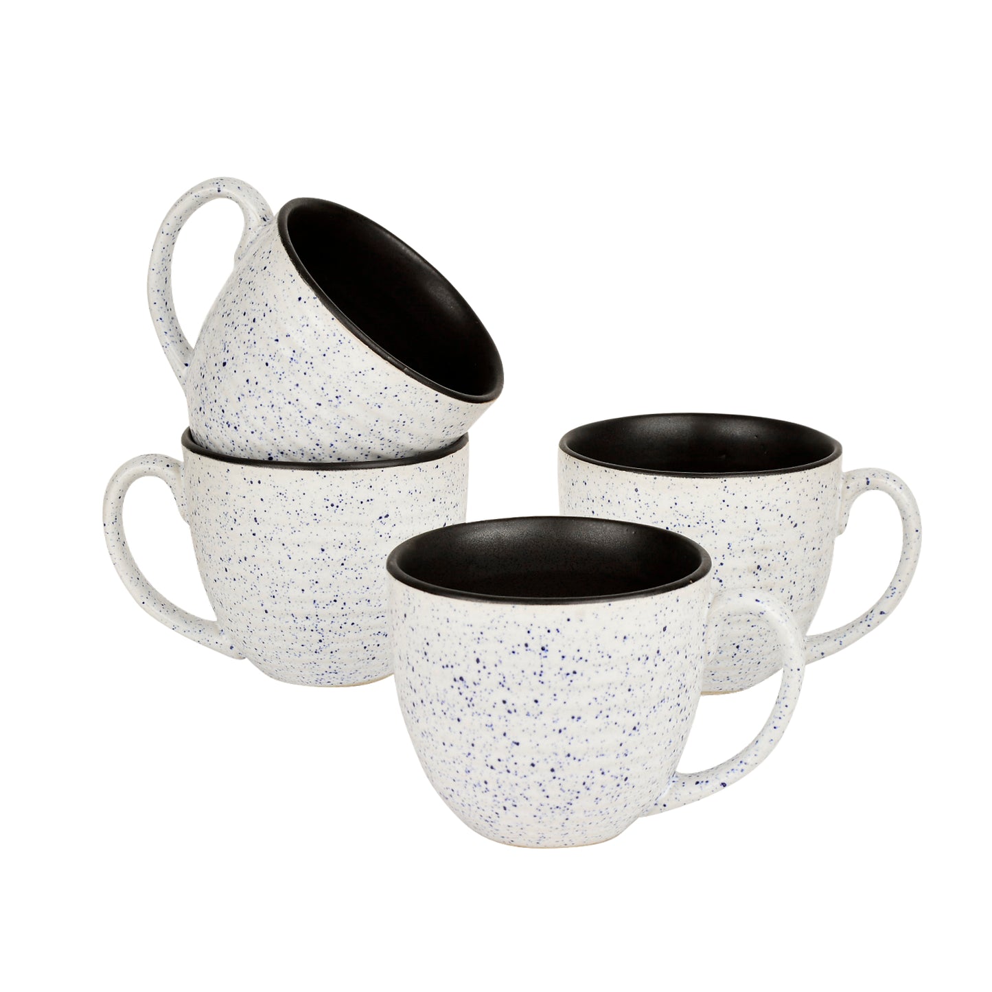 Studio Pottery Ceramic Speckled Soup Cups with Handle (350 ml , Set of 4, Off White and Blue) - View 4