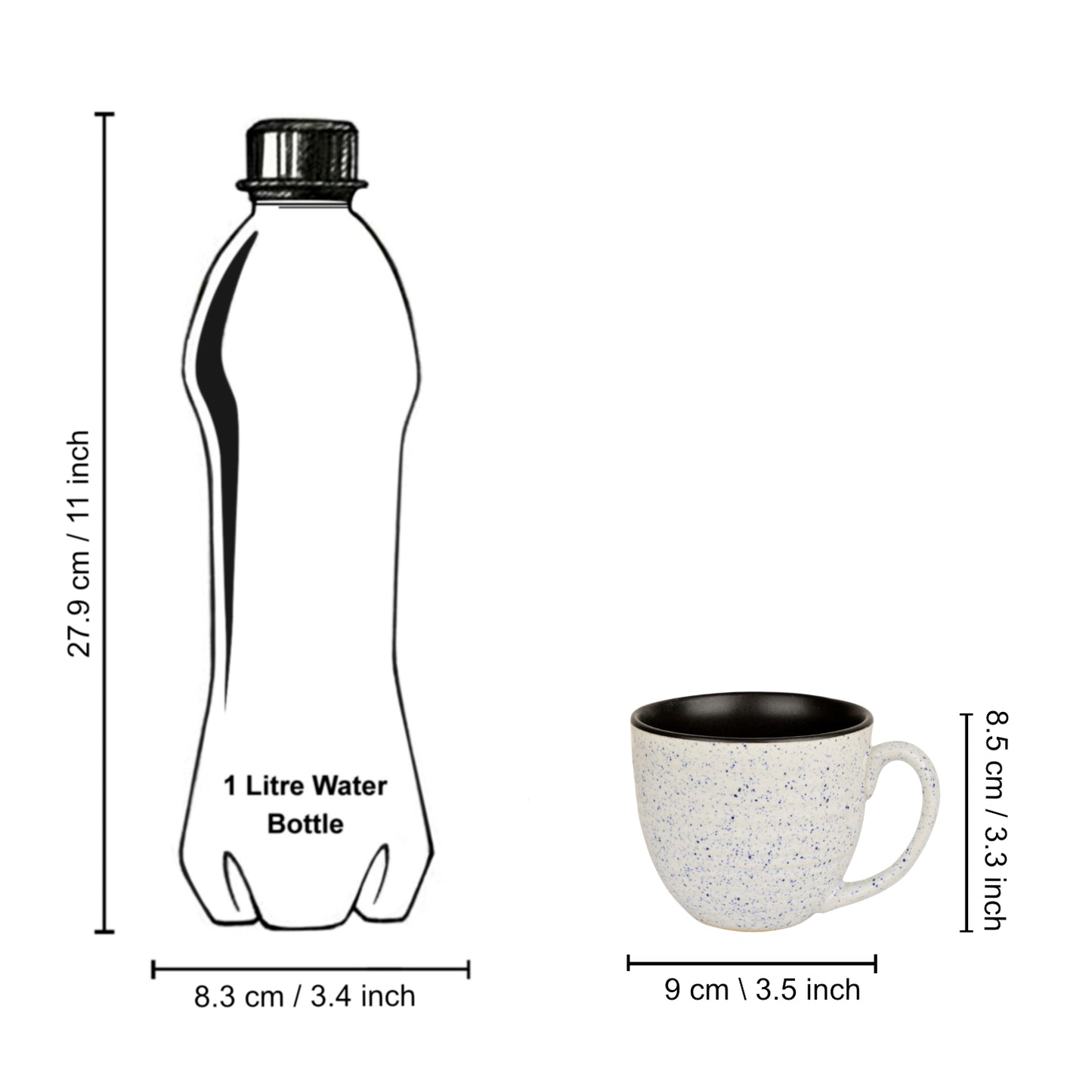 Studio Pottery Ceramic Speckled Soup Cups with Handle (350 ml , Set of 4, Off White and Blue) - View 7