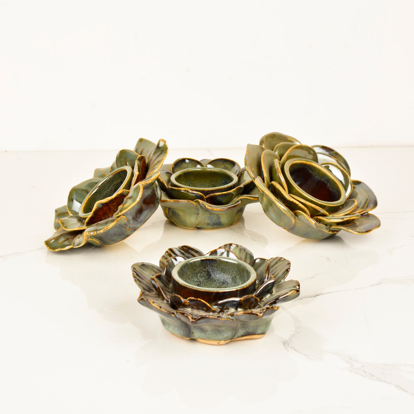 Premium Handmade Flower Shaped Ceramic Tea Light Holder for Home Decoration (Dove Blue, Set of 4) - View 6