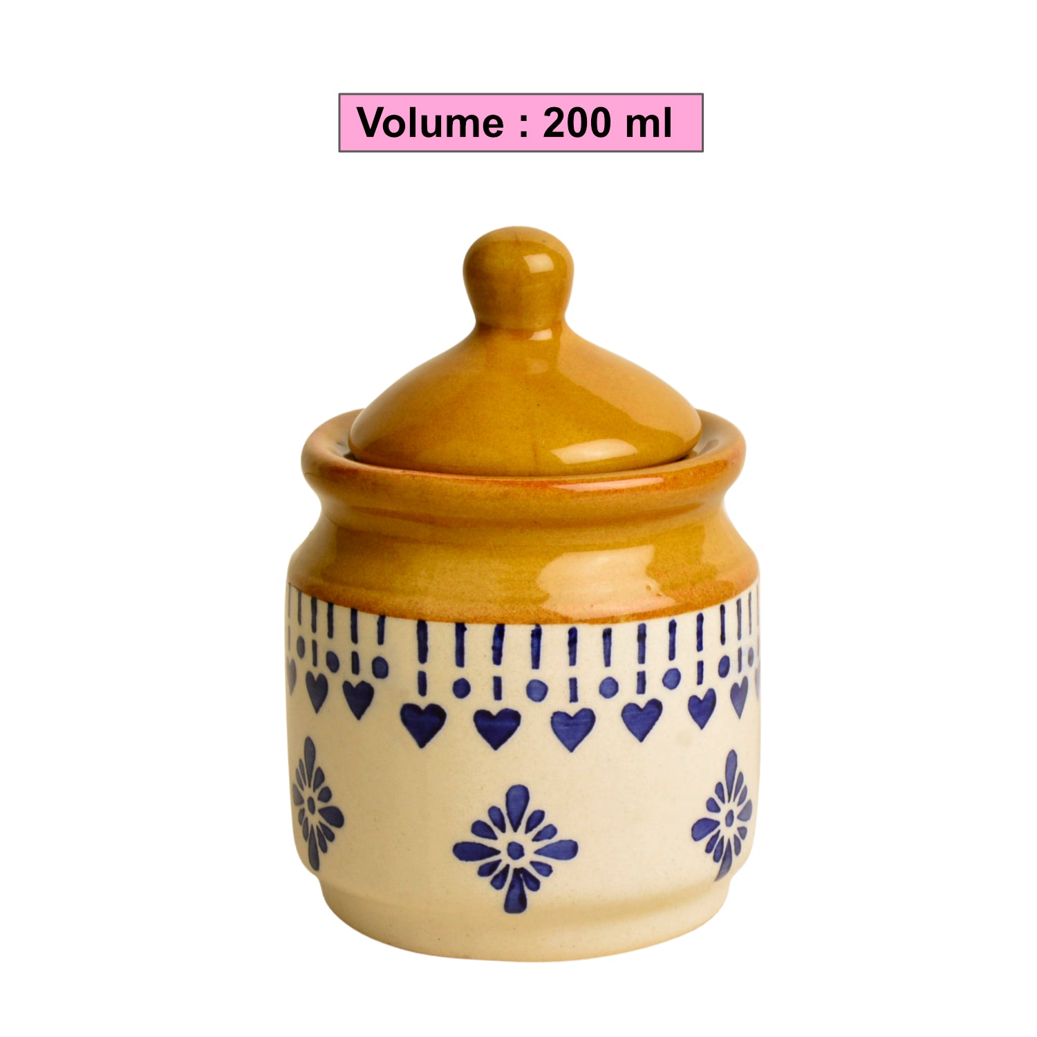 Hand Painted Ceramic Pickle Jar Set with Tray (Set of 3, White and Sand Yellow, 200 ml each) - View 5