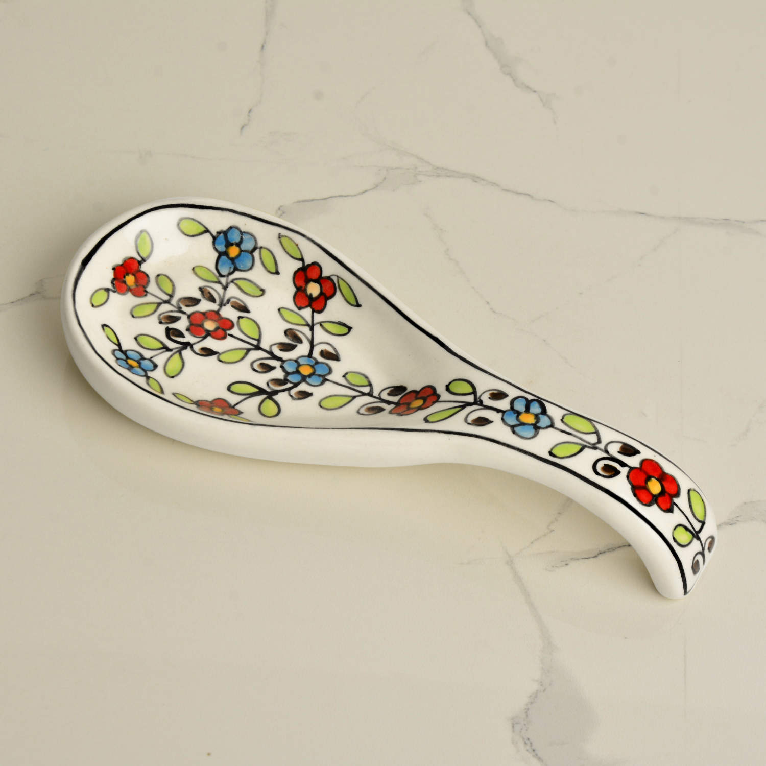 Hand Painted Ceramic Big Spoon Rest for Kitchen , Dining Table (Multicolour, L x B - 22.5 x 9 cm)