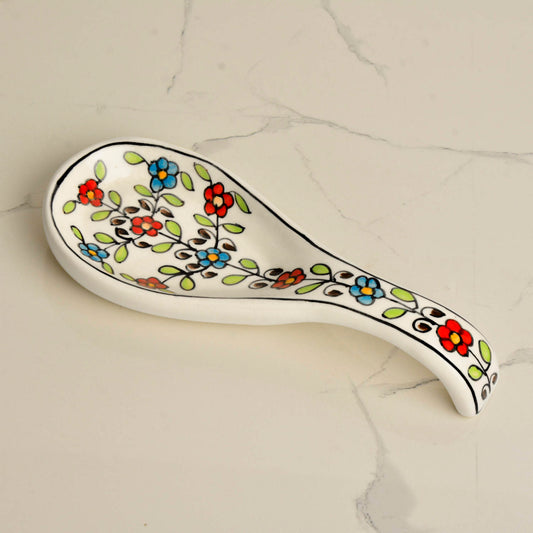 Hand Painted Ceramic Big Spoon Rest for Kitchen , Dining Table (Multicolour, L x B - 22.5 x 9 cm)