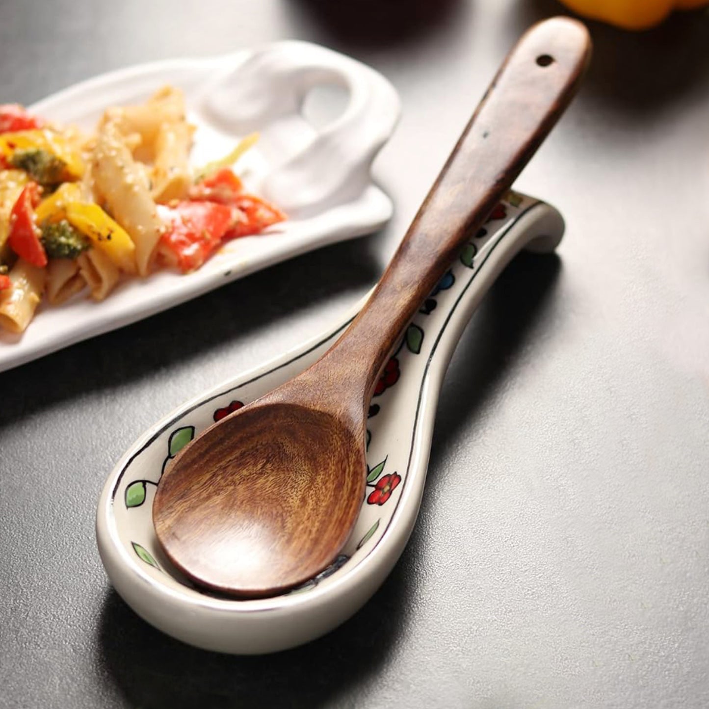 Hand Painted Ceramic Big Spoon Rest for Kitchen , Dining Table (Multicolour, L x B - 22.5 x 9 cm) - View 3