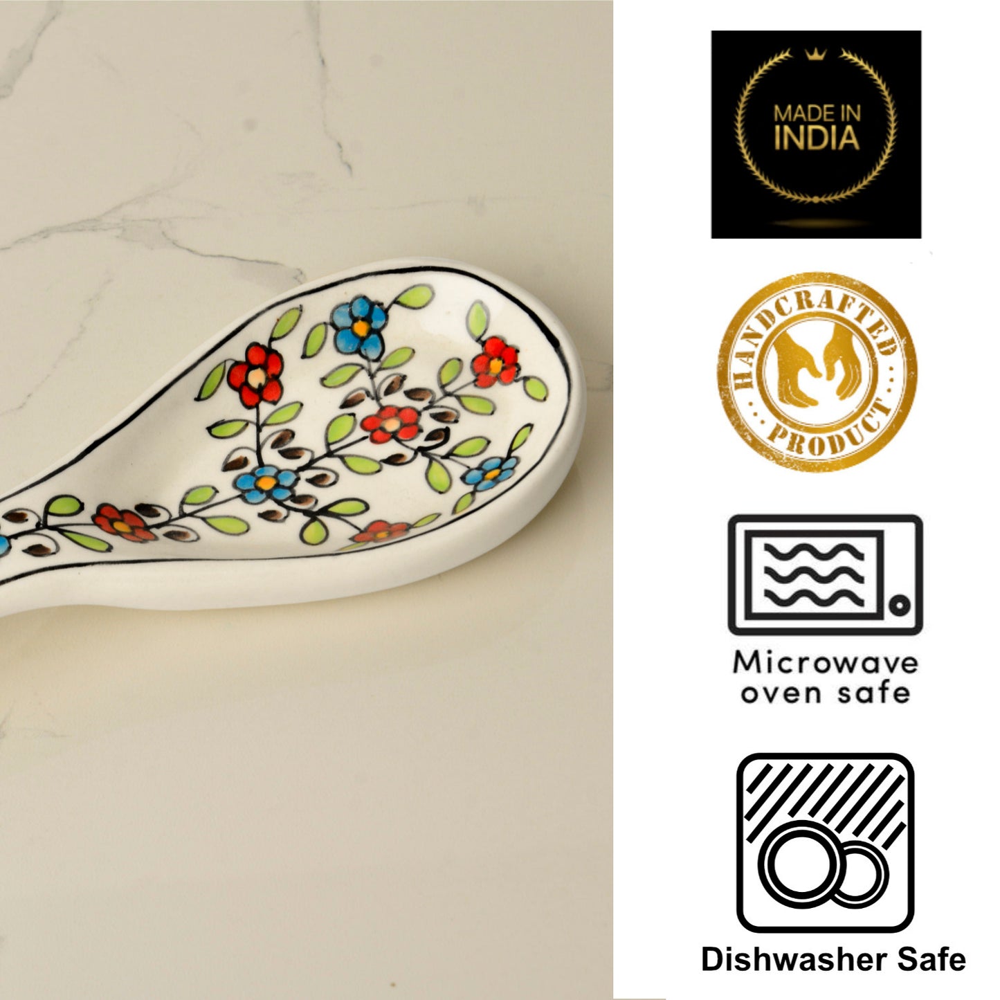 Hand Painted Ceramic Big Spoon Rest for Kitchen , Dining Table (Multicolour, L x B - 22.5 x 9 cm) - View 5
