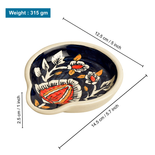 Hand Painted Round Big Ceramic Spoon Rest for Kitchen, Dining Table (Blue, L x B - 14.5 x 12.5 cm) - View 2