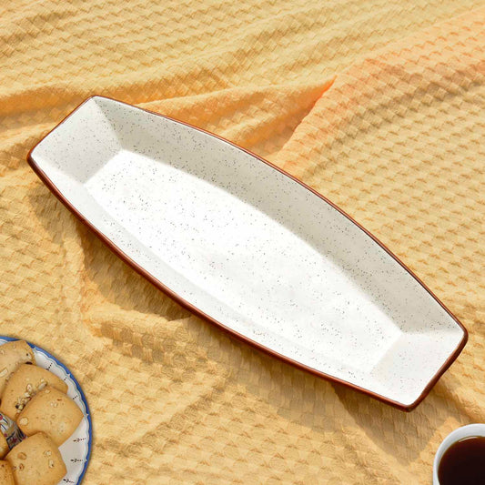 Hand Painted Ceramic Serving Platter (Off White, L x B – 34.5 cm x 14.5 cm)