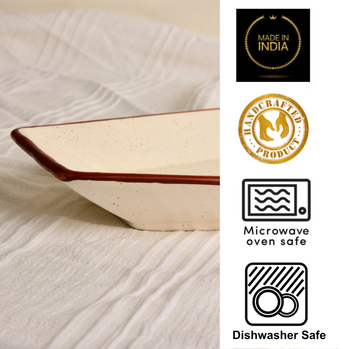 Hand Painted Ceramic Serving Platter (Off White, L x B – 34.5 cm x 14.5 cm) - View 5